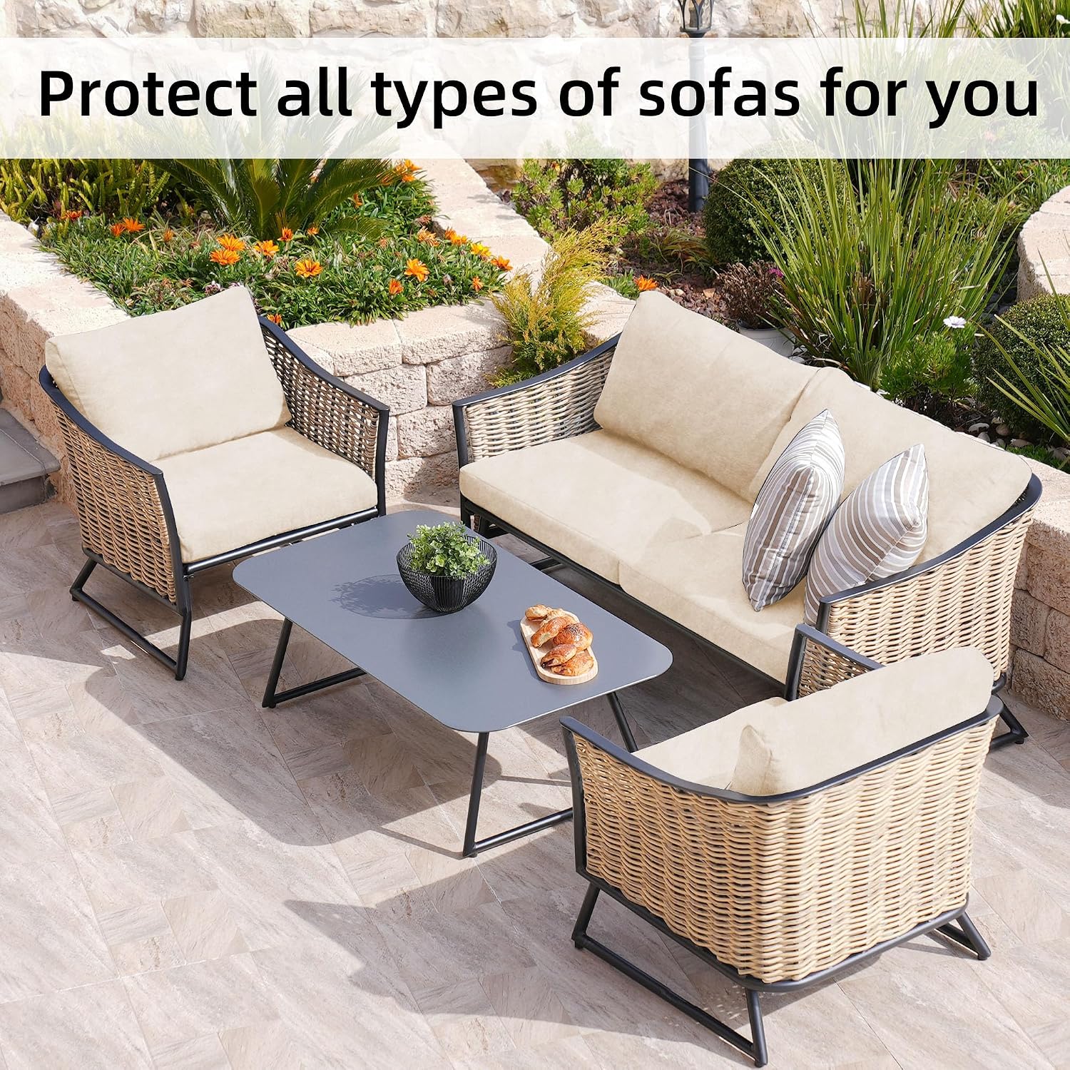 8 Pcs Outdoor Cushion Covers, Patio Sofa Cushion Covers Replacement thumbnail