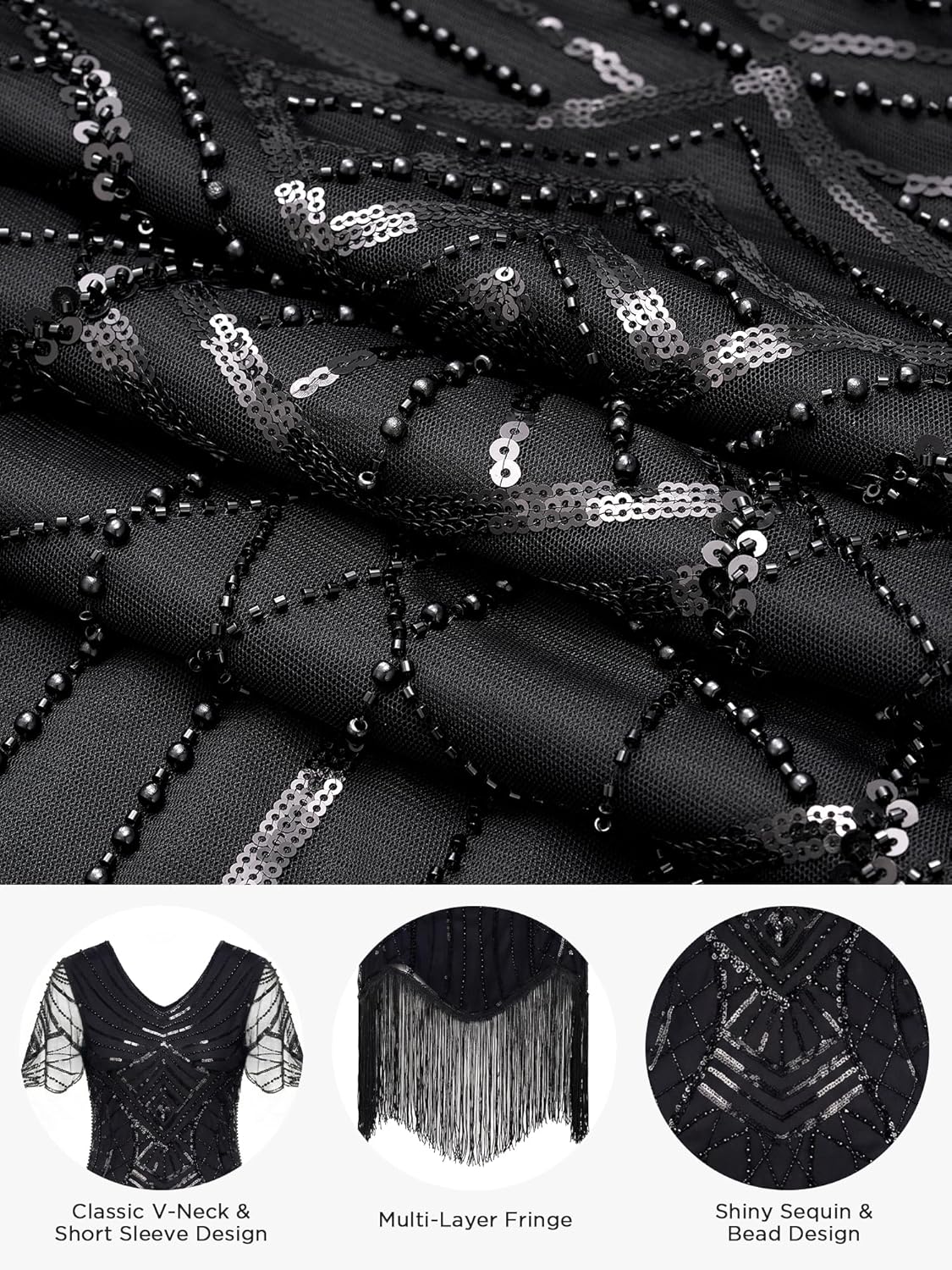 YESSA 1920s Flapper Dresses for Women,Beaded Fringe Great Gatsby Dresses for Women Roaring 20s Costume Harlem Nights Outfits