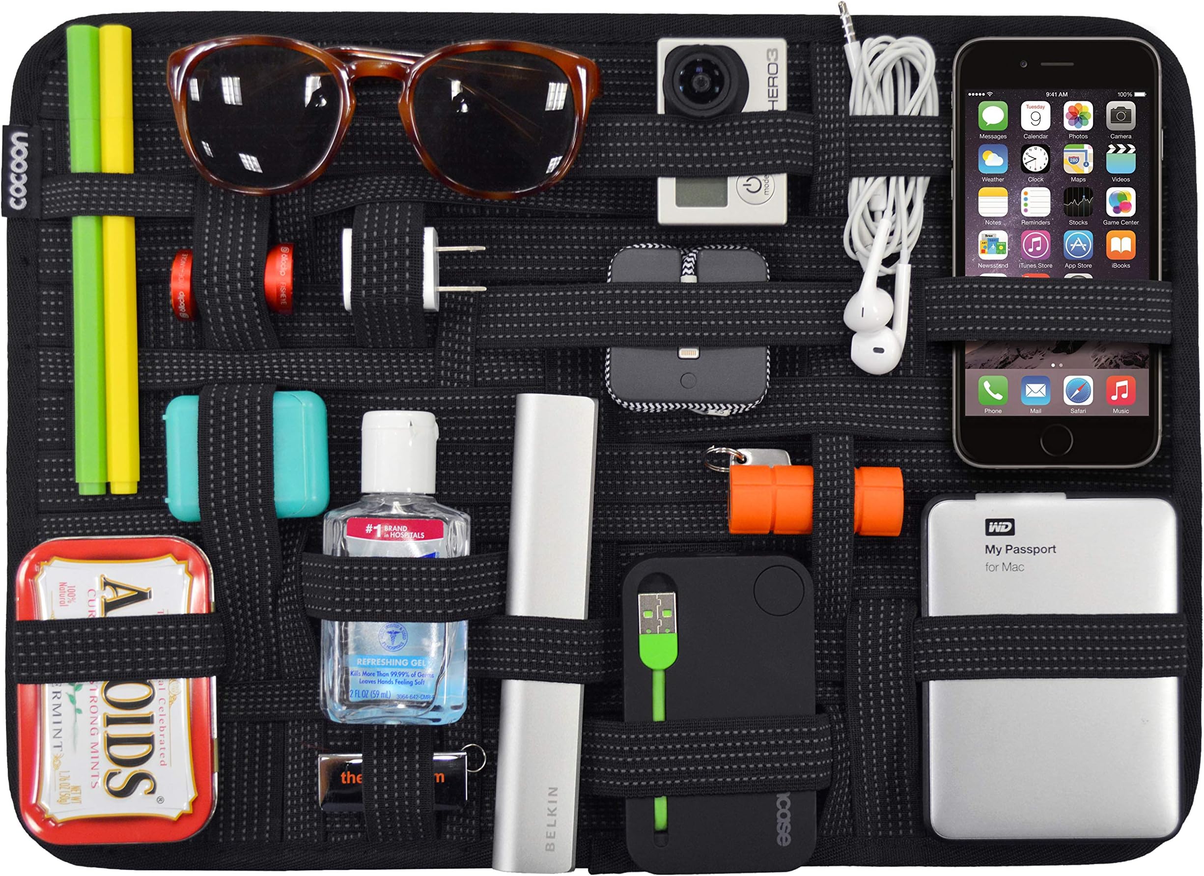 GRID-IT XL - Big Organizer, Case with Elastic Straps, Travel Accessories, Wall Organizing System Ring, 38.1x1x27.9cm Black