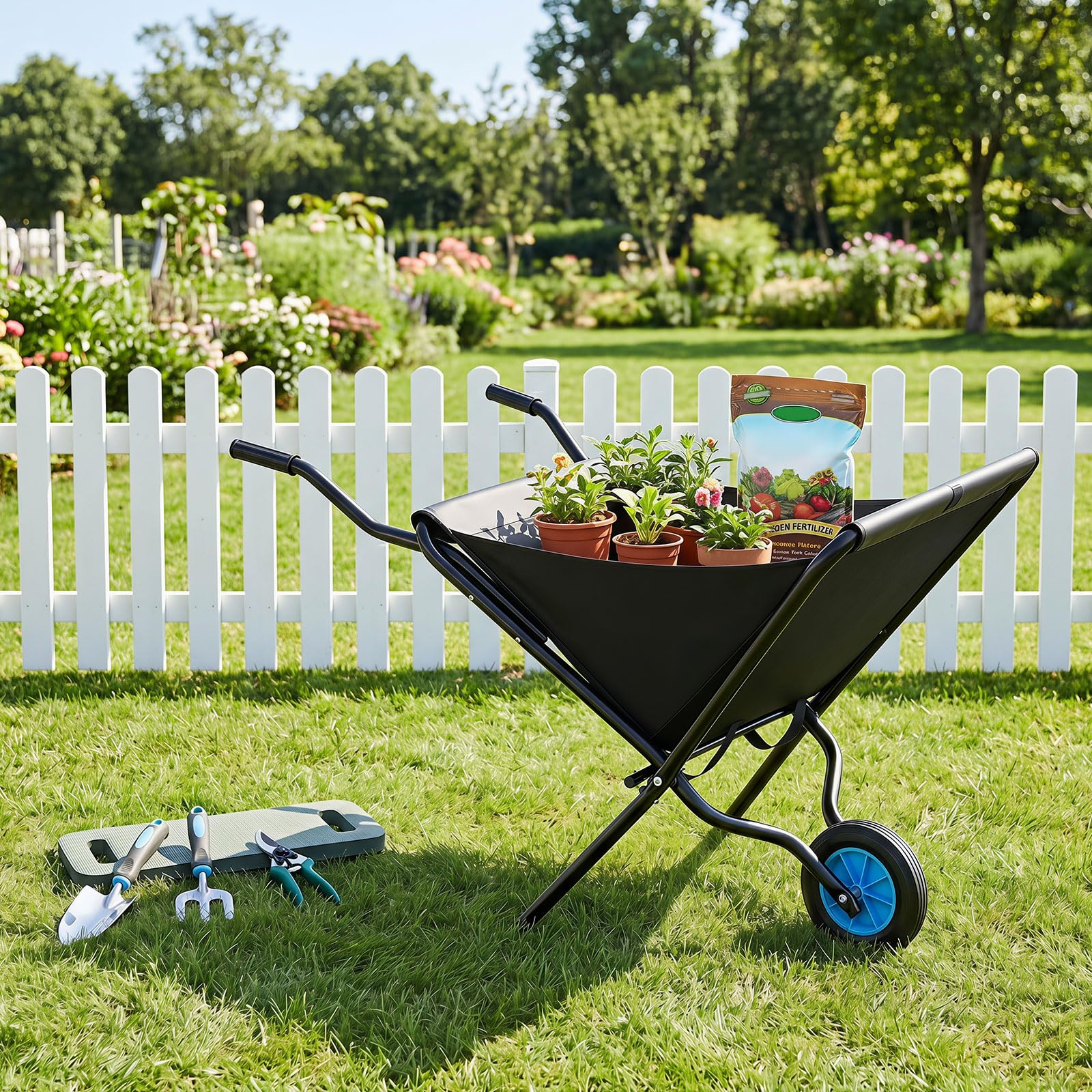 COSTWAY Carriola da Giardino Pieghevole con Tasca in Tessuto Oxford