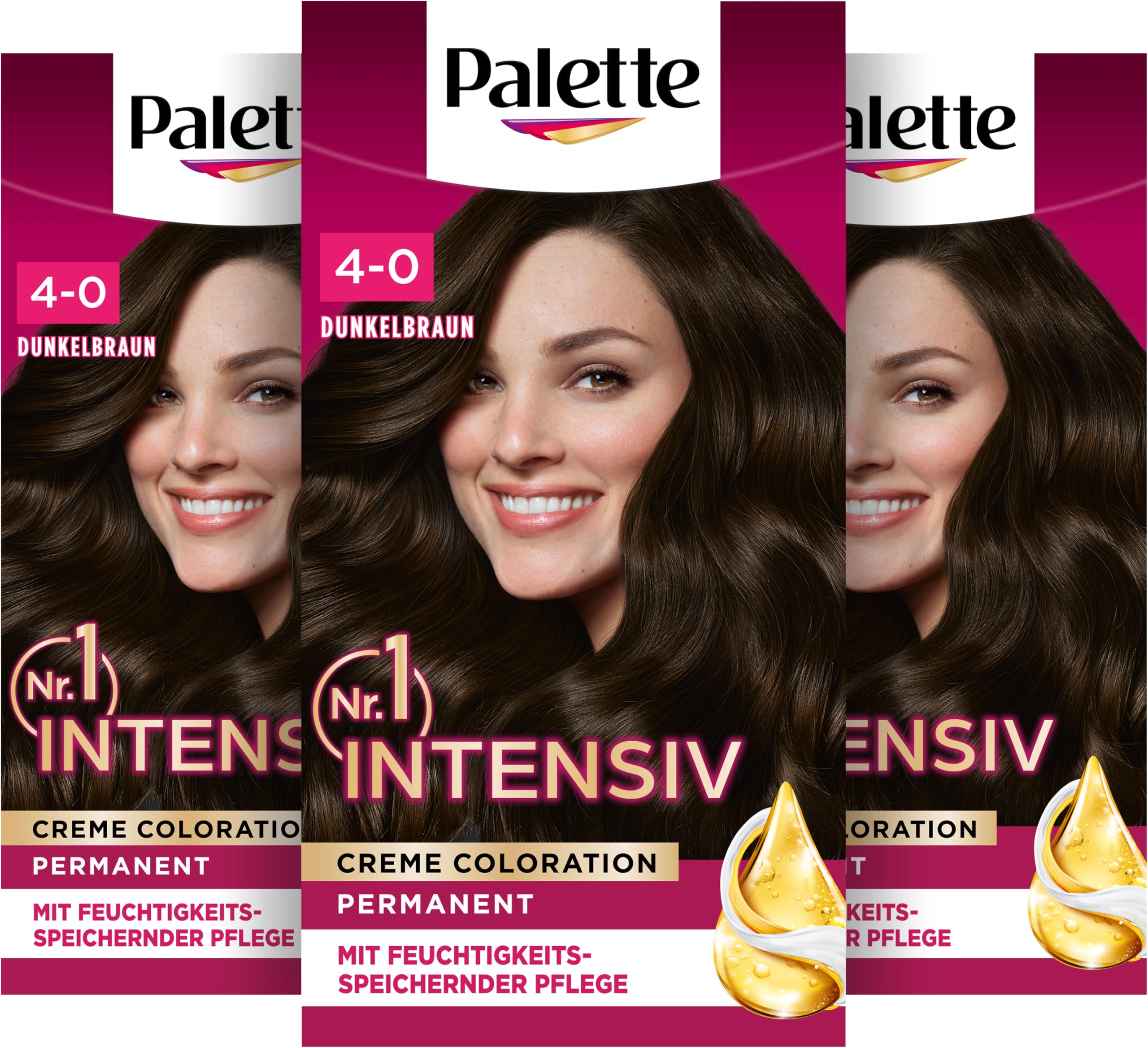 Palette Intensiv Creme Coloration 4-0/800 Dunkelbraun (3 x 115 ml), permanente Haarfarbe für leuchtende, langanhaltende Farbbrillanz & 100% Grauabdeckung