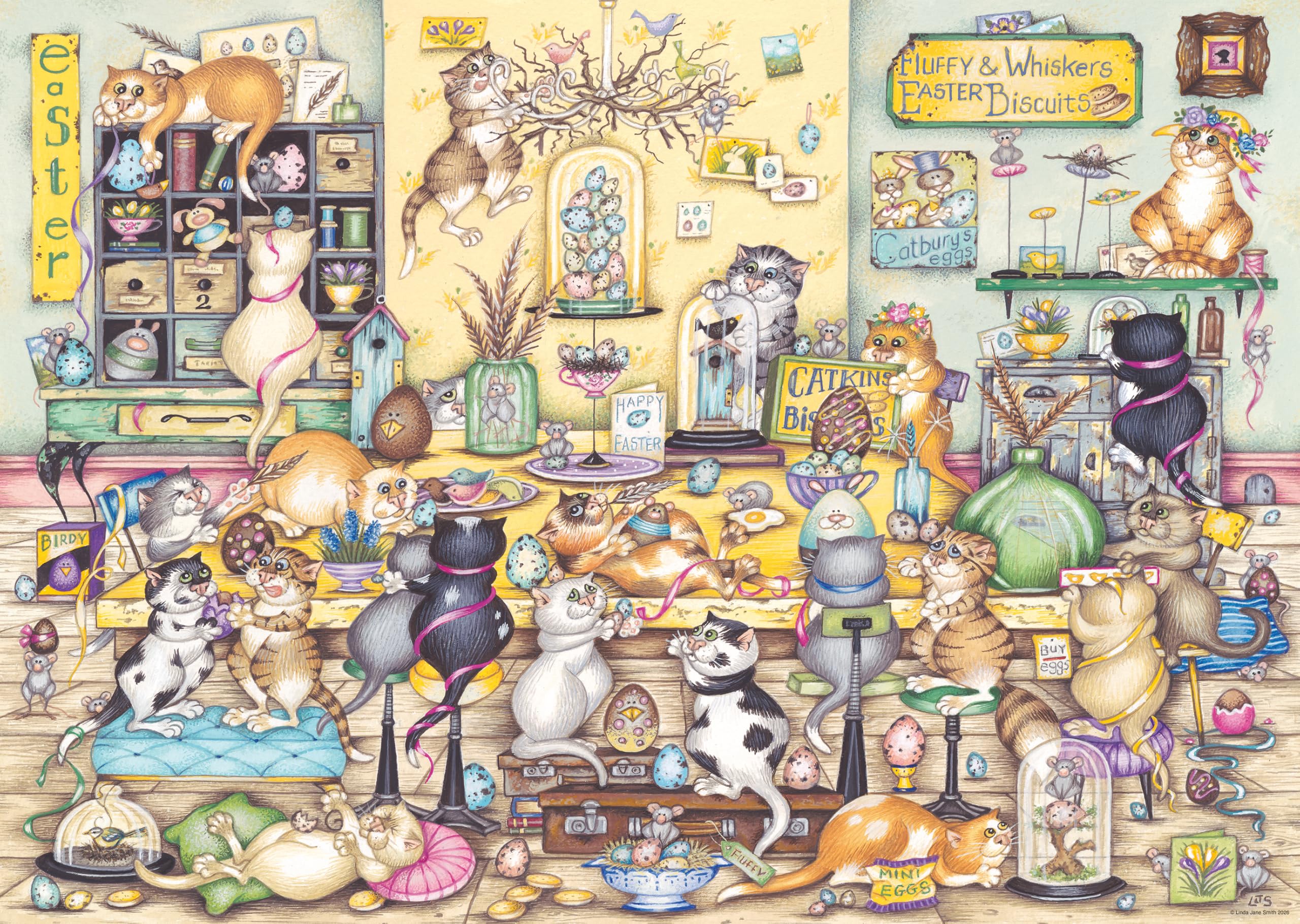 Crazy Cats Puzzle Easter Eggstravaganza 1000 Piece Jigsaw Puzzle
