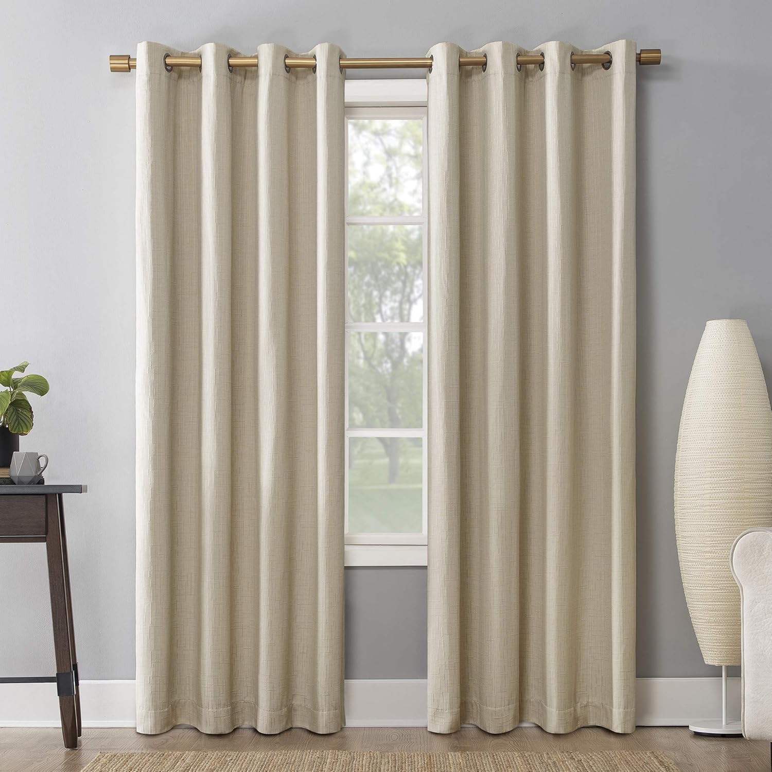 Sun Zero Tenda A Pannello In Jacquard – Colore Crema, 132x241 Cm, Con Tasca Per Asta, Filtra La Luce Con Privacy - 2