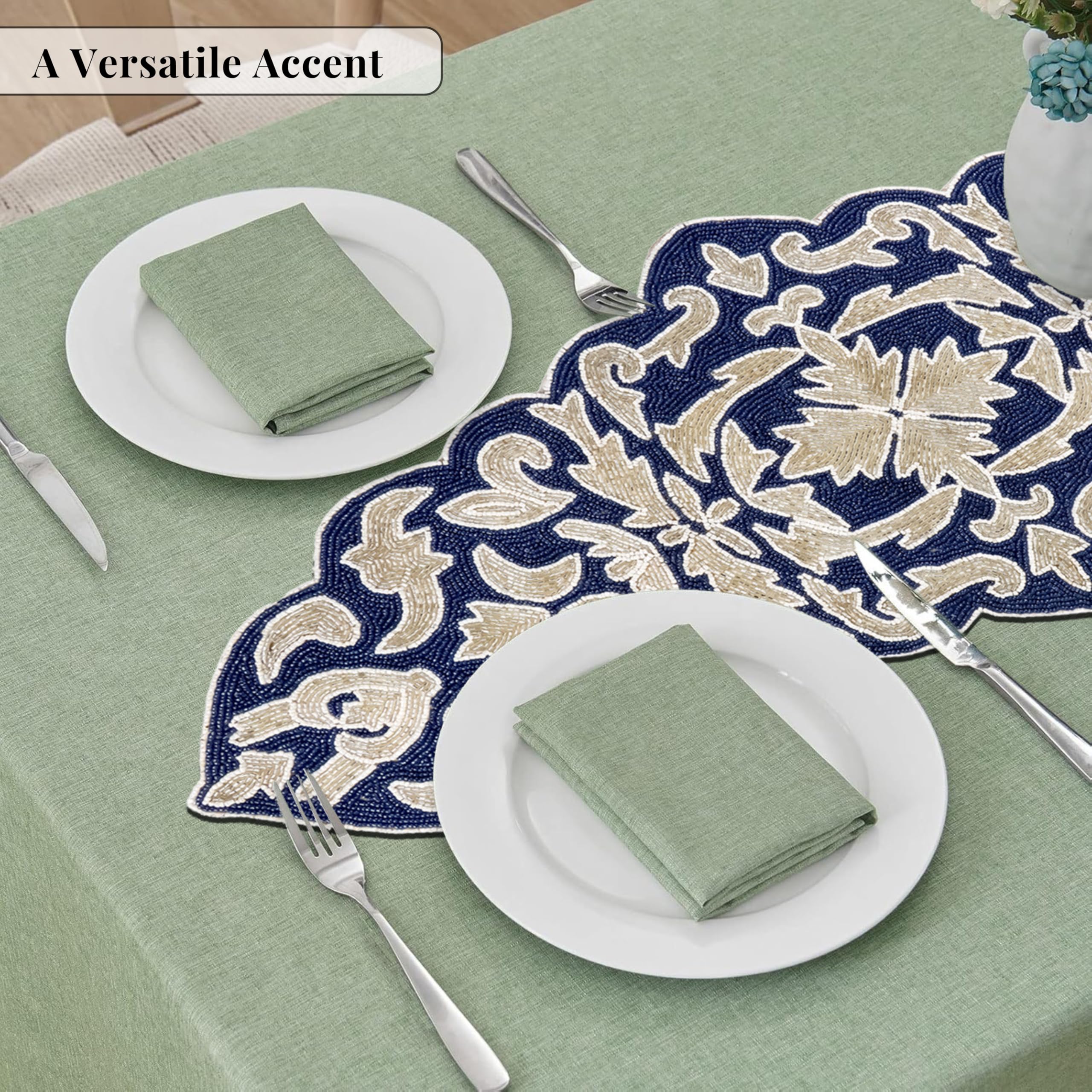 Camino para mesa de comedor, camino de mesa de cocina duradero, resistente a las manchas para mesa, mesa de cocina, camino de mesa duradero de 13 x 36 pulgadas, color azul marino plateado