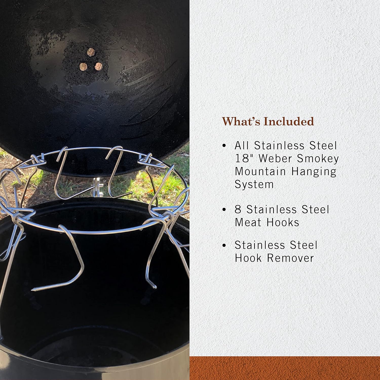 Pit Barrel Cooker Hanging System for 18 Inch Weber Smokey Mountain | Increased Cooking Capacity Hooks | Achieve Pit Barrel Style Results | Compatible Only with 18" Weber Smokey Mountain | Made in USA