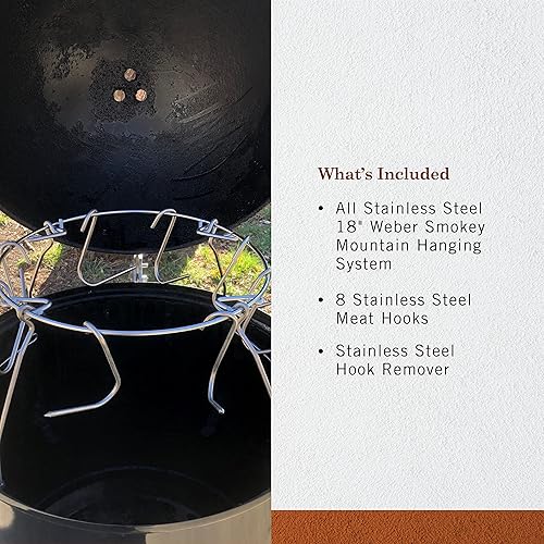 Miniatura 5 de Pit Barrel Cooker Hanging System for 18 Inch Weber Smokey Mountain Increased Cooking Capacity Hooks Achieve Pit Barrel Style Results