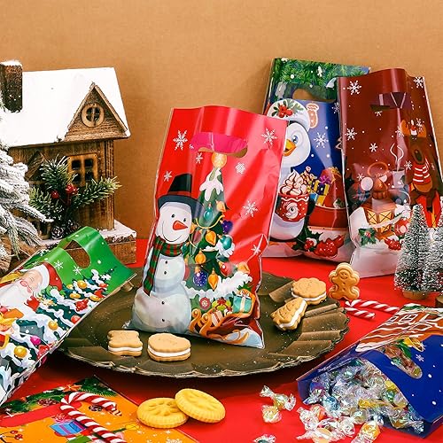 Miniatura 3 de Hotop 300 bolsas de Navidad, aperitivos, recuerdos de fiesta de plástico con asas, bolsas de regalo para Navidad, vacaciones, regalos, suministros