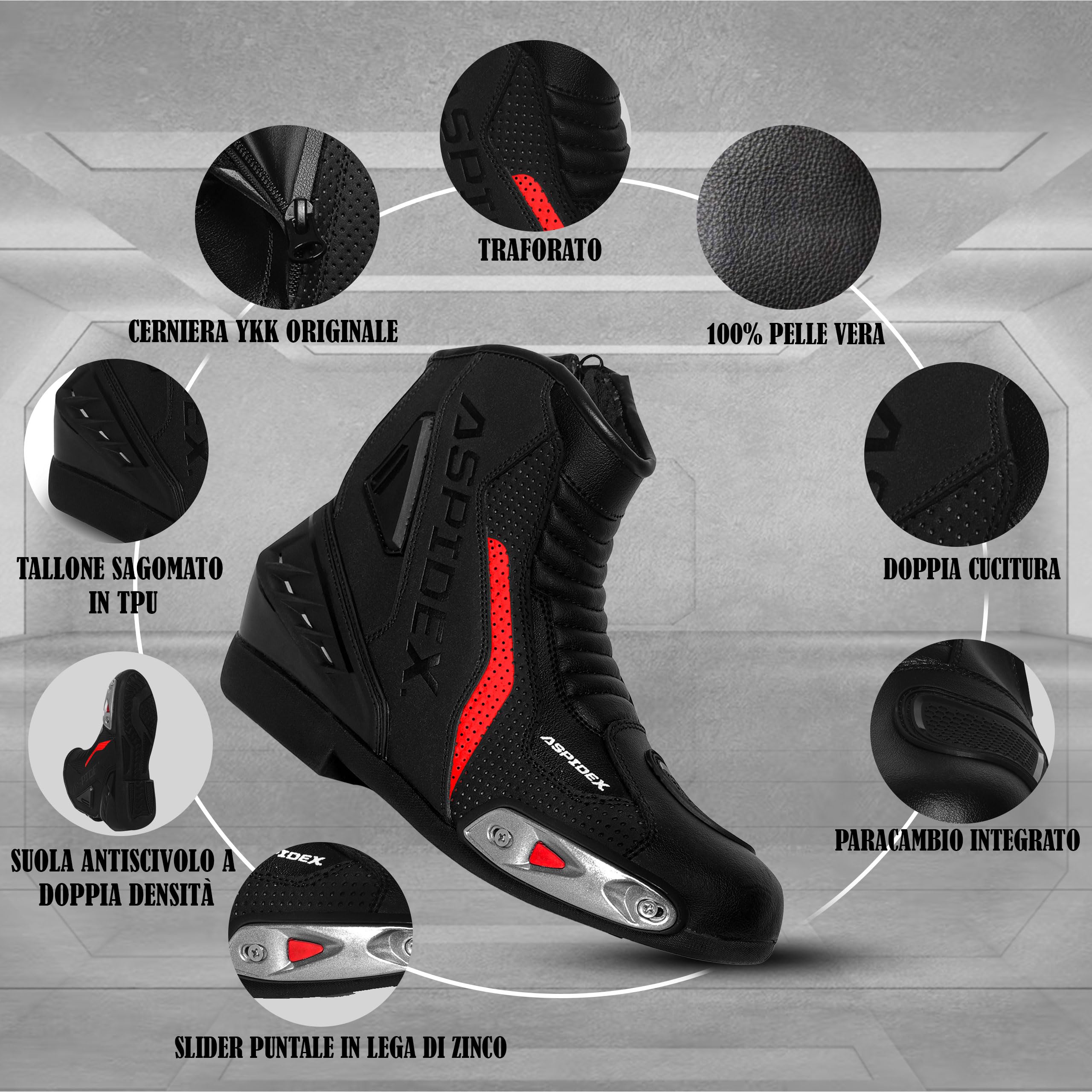 Botas de moto para hombre Botas de moto de cuero deportivas Zapatos de moto con suela de goma negra Botas