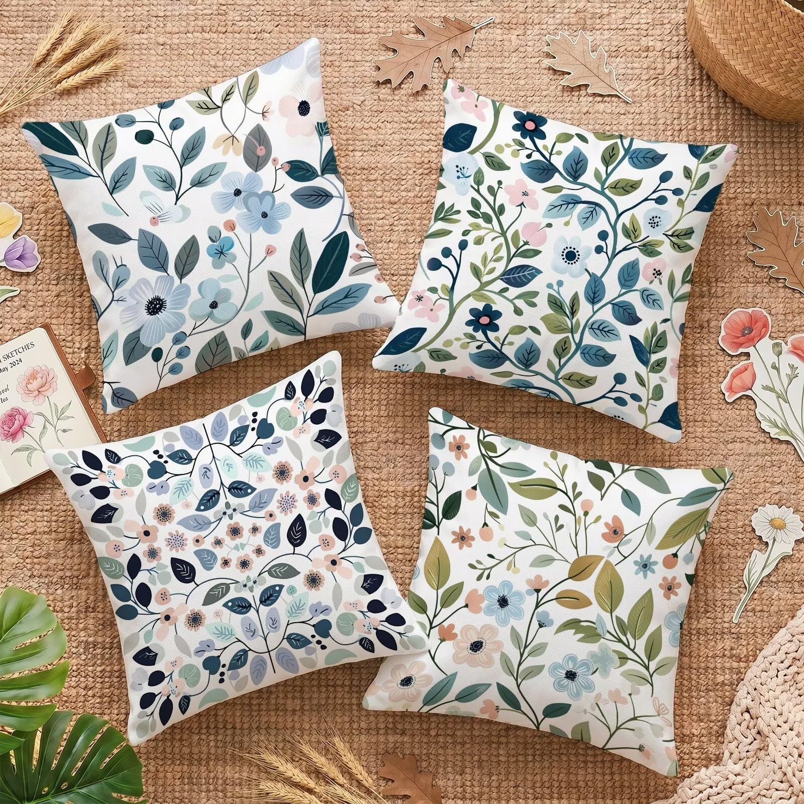 Taie d'oreiller carrée 35x35cm lot de 4 housses de coussin nordique lin