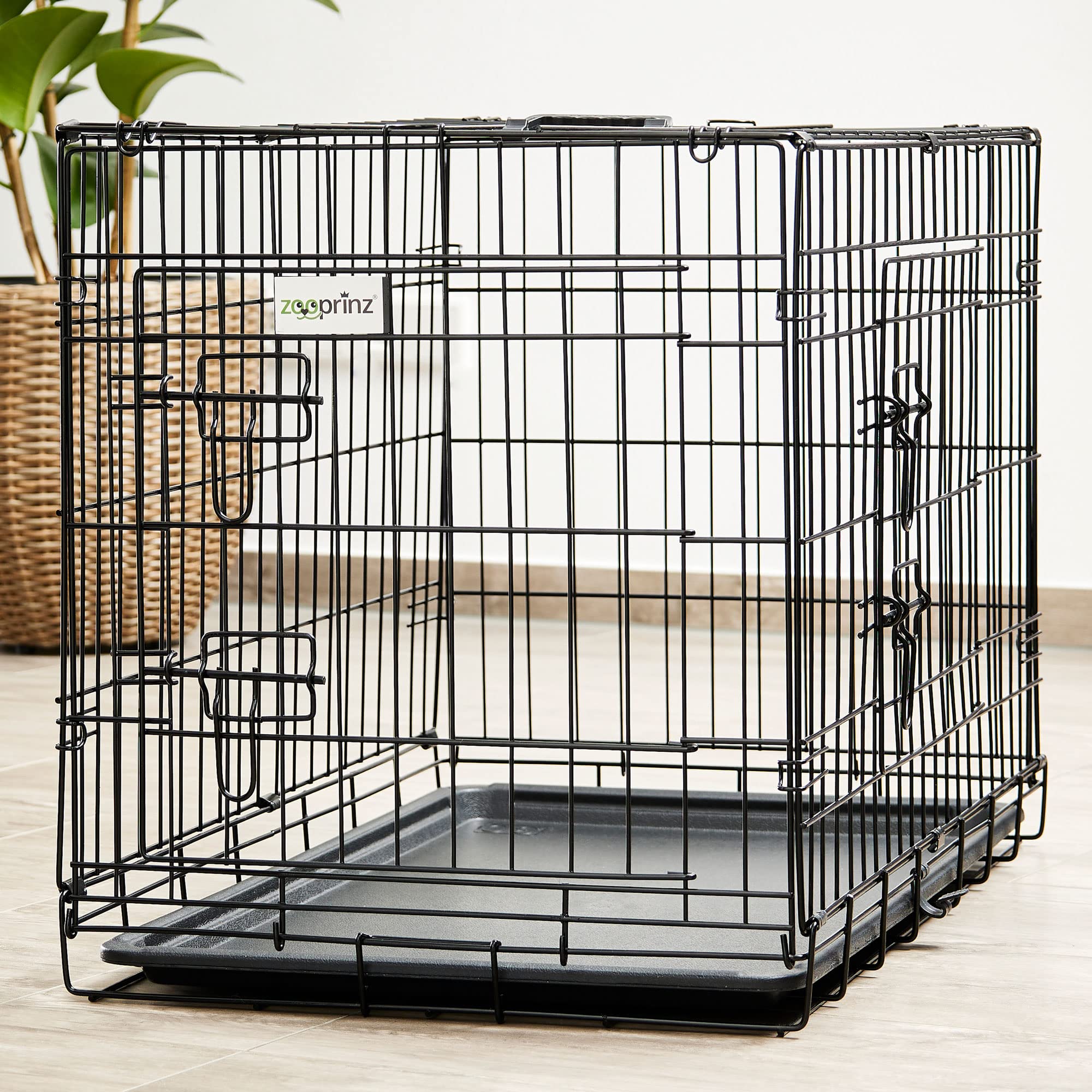 zooprinz Faltbare Hundebox L 90x57x63 cm mit 2 Türen | Aus stabilem Eisen, mit Bodenschale und Transportgriff, faltbar, in 4 Größen verfügbar
