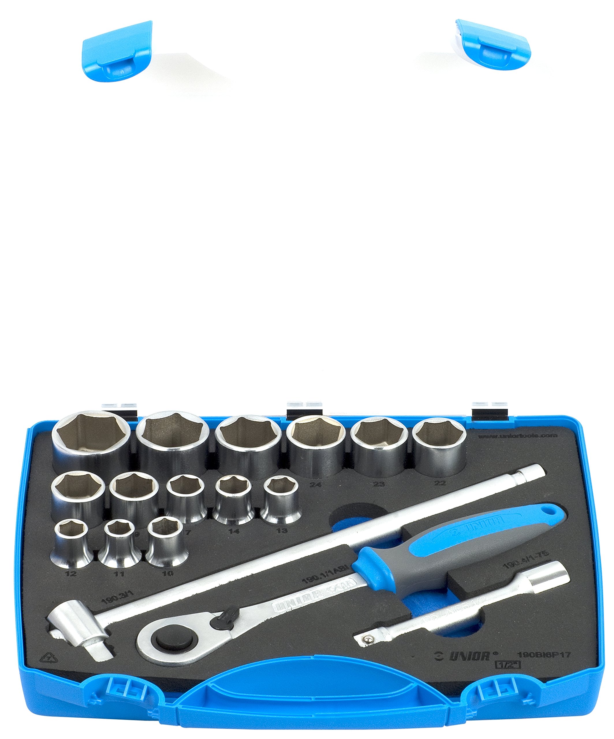 Unior Socket Spanner Assortment 1/2 inch in Plastic case, 1 Piece, 19, Black