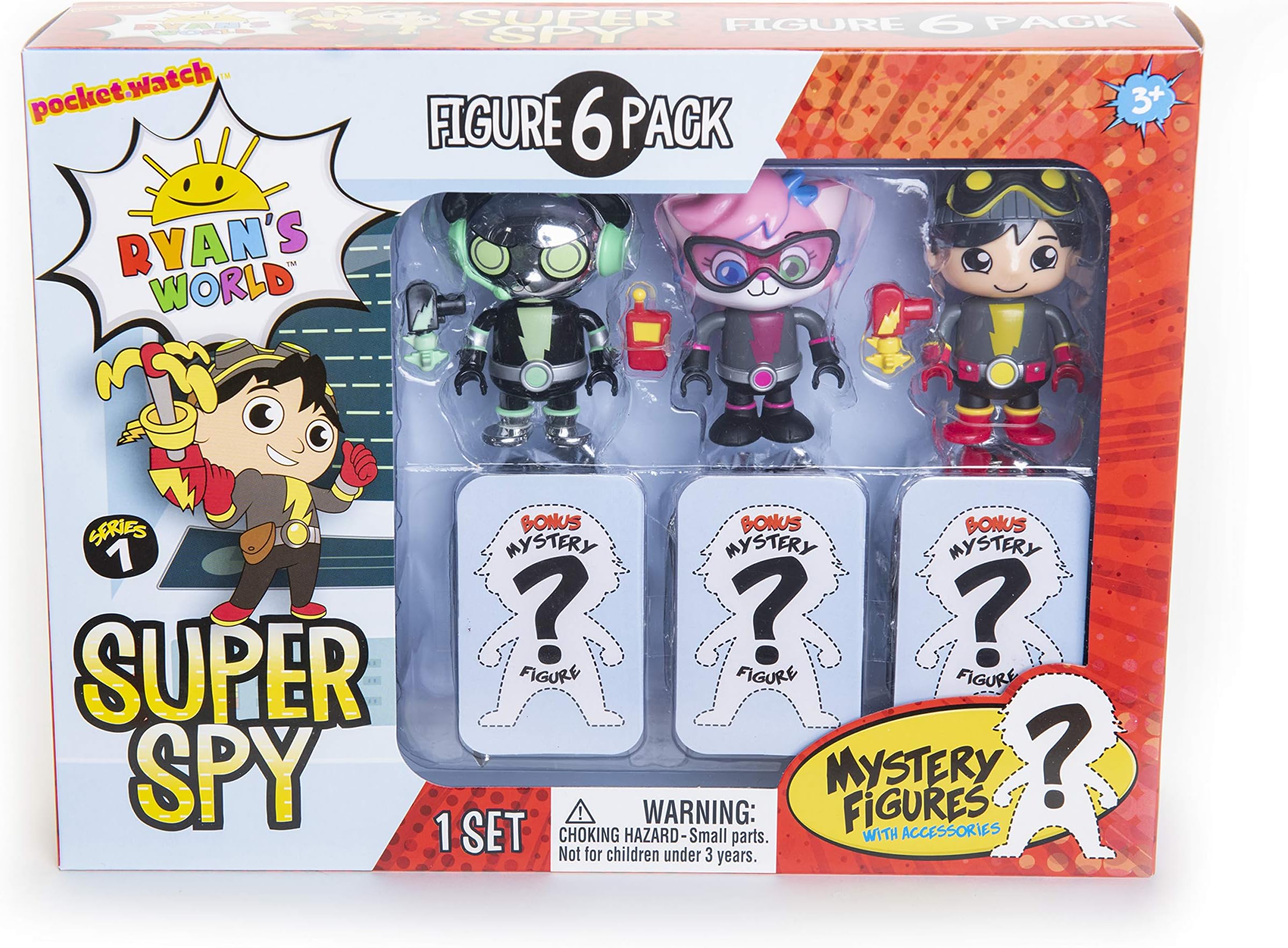 Ryan's World Super Spy 6 Pack Mystery Figures, Secret Agent Kids Toy Accessories [Amazon Exclusive]