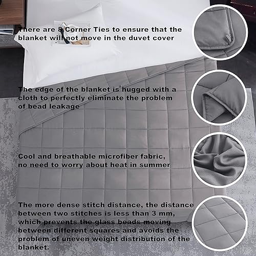 Miniatura 3 de L'AGRATY Manta con peso de 60 x 80 pulgadas, 15 libras, manta pesada de microfibra transpirable con cuentas de vidrio, manta grande para adultos