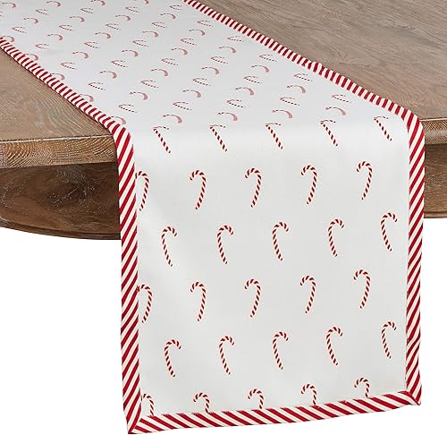 SARO LIFESTYLE Peppermint Collection - Camino de mesa con estampado de bastones de caramelo, 16 x 90 pulgadas, rojo
