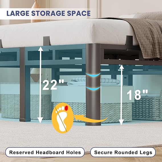 22 Inch Queen Size Bed Frame,Double Layer Heavy Duty Metal Platform Tall