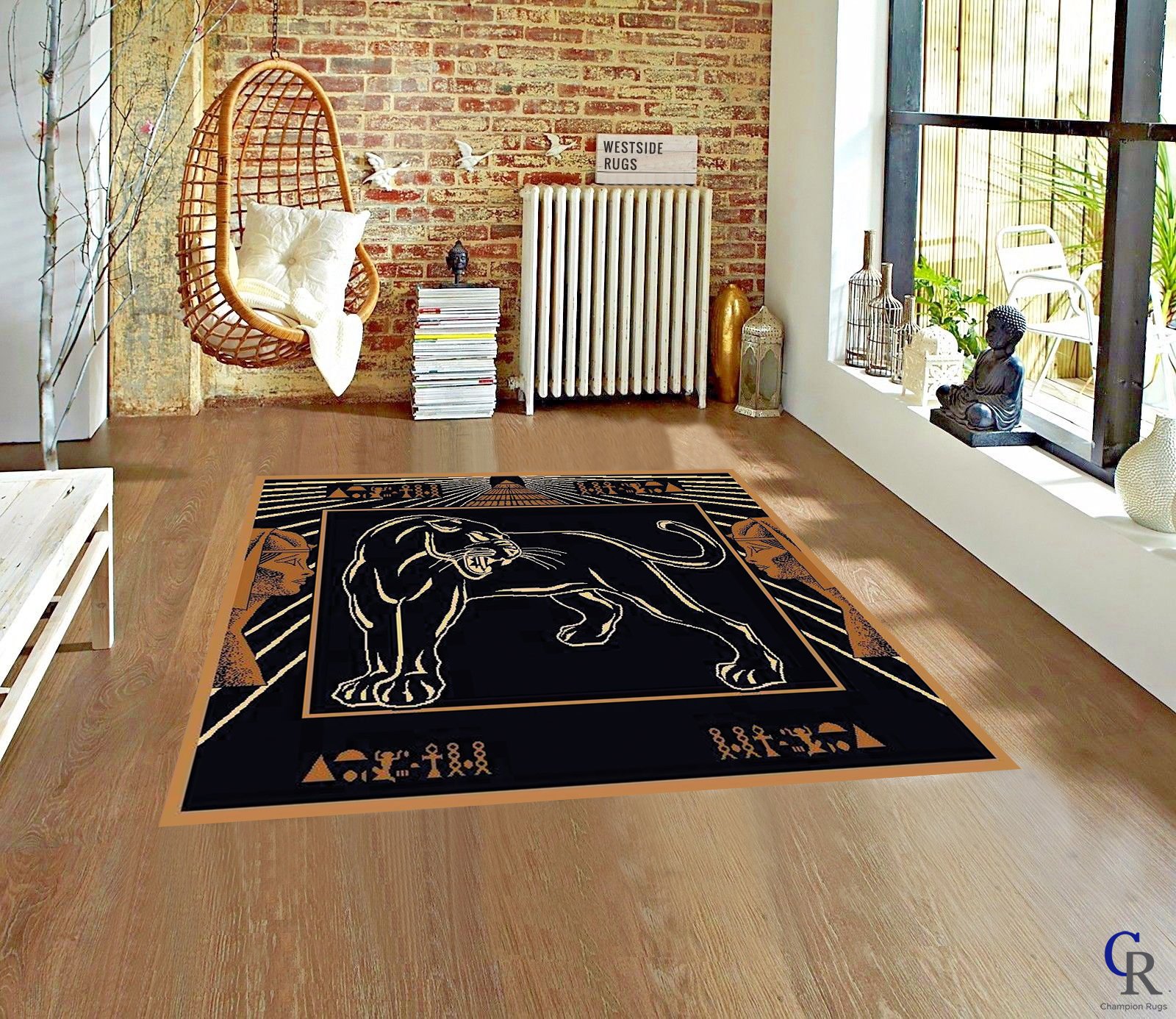 Amazon.com: Champion Rugs Black Gold Egyptian Print Panther Area 