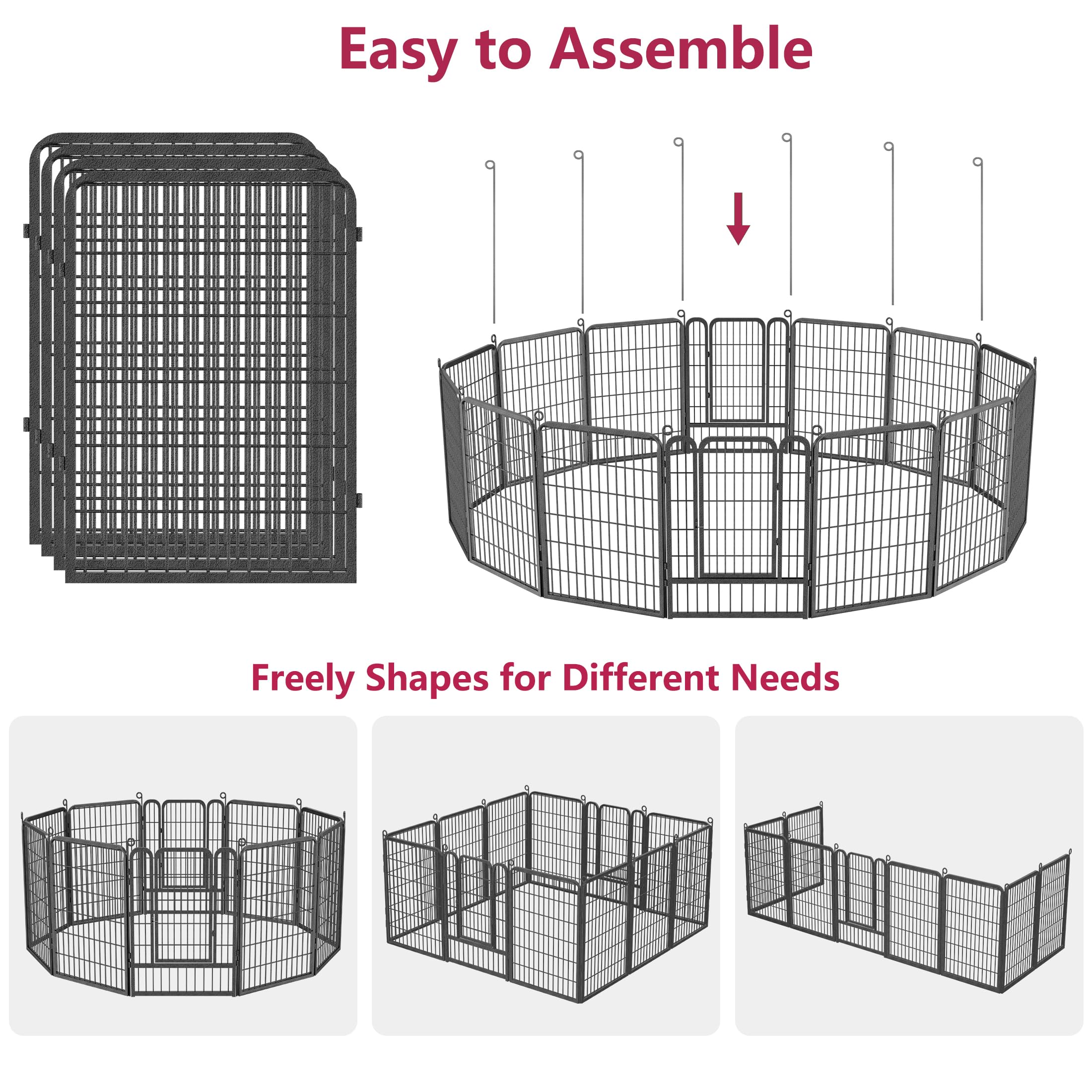 Box per cani, altezza 101 cm, 14 pannelli, resistente, per interni ed esterni, recinto antiruggine per esercizi per cani, recinto pieghevole per animali domestici con porta, recinzione