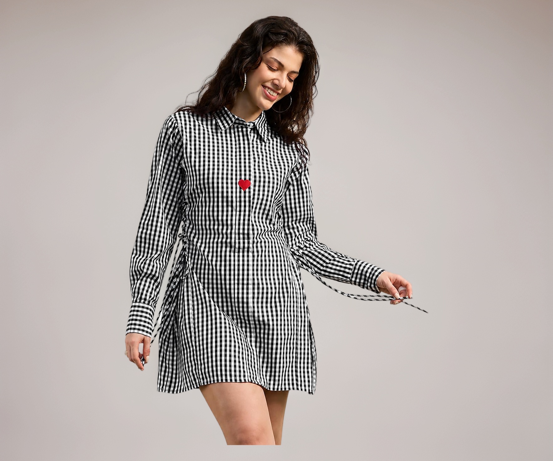 black and white plaid shirt dress Buy The Souled Store Shirt-Dress: Tartan Flirt Women Girls Long Sleeve Spread Collar and Embroidered Cotton Regular Fit Side Tie-up Detailing Breathable Stylish Everyday Dresses at Size:14 US Women (11 UK/AU) Posterazzi DAP17733 Elizabeth Taylor-Black Waist 31 colour: cream-frill-detail-gold-button-front-shirt-dress