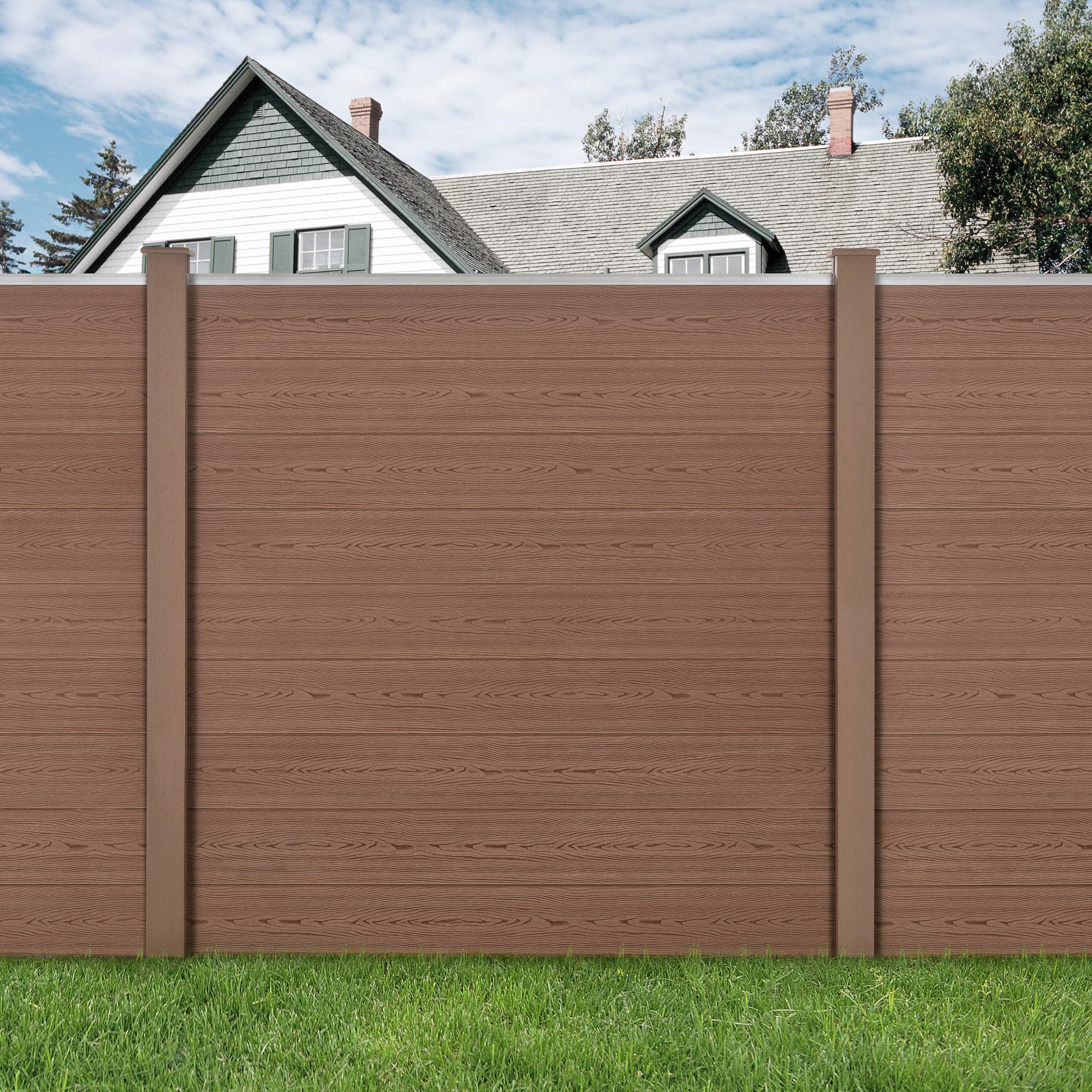 NEU.HOLZ WPC Gartenzaun Segovia mit 2 Pfosten 183 x 187 cm Sichtschutz Garten Zaun Braun