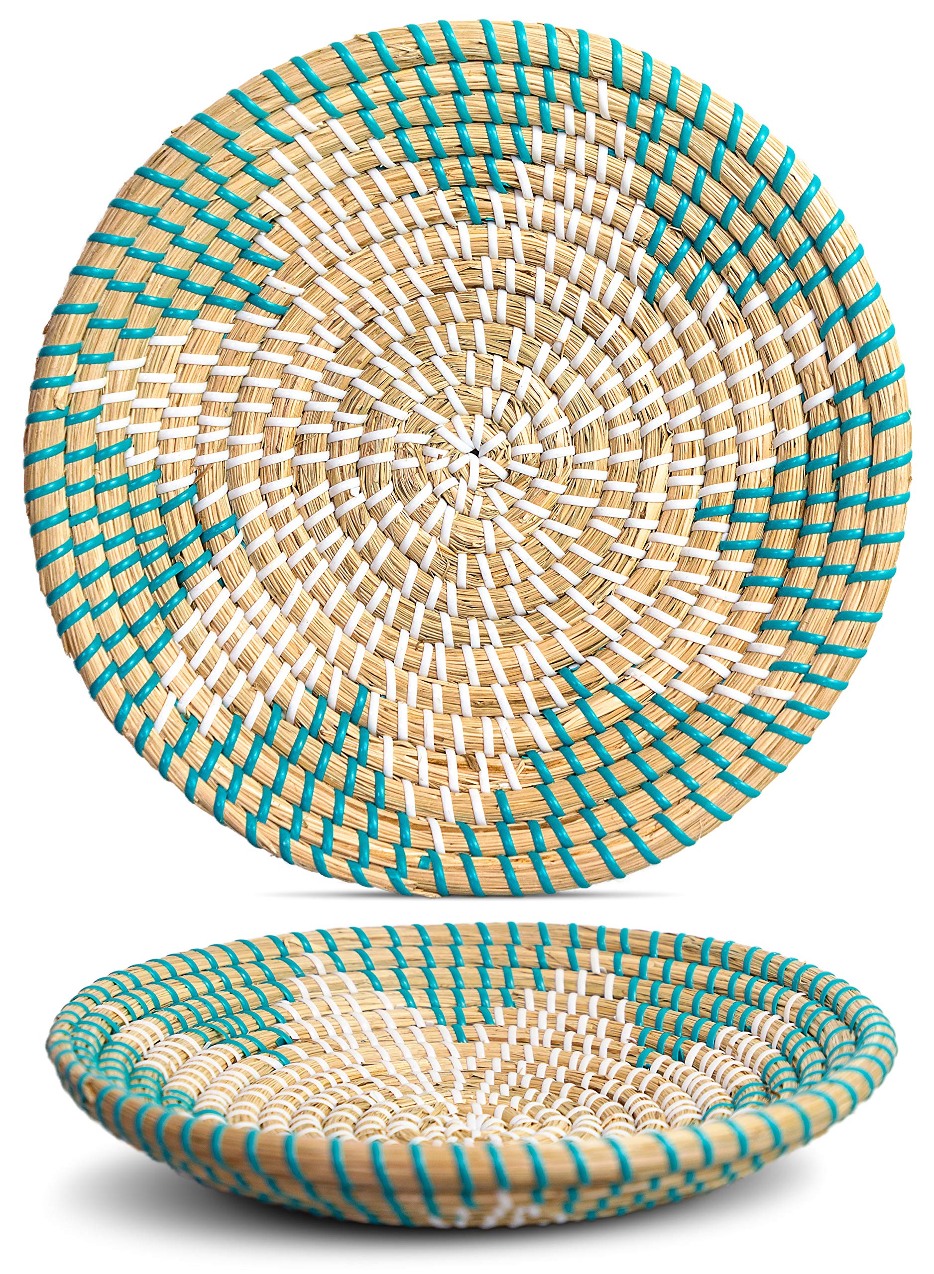 Handmade Woven Wall Basket Decor | Boho Home Decor | Round Woven Basket | Hanging Wall Decor for Home Bedroom, Kitchen, and Living Room | Decorative and Seagrass Bowl - Seafoam