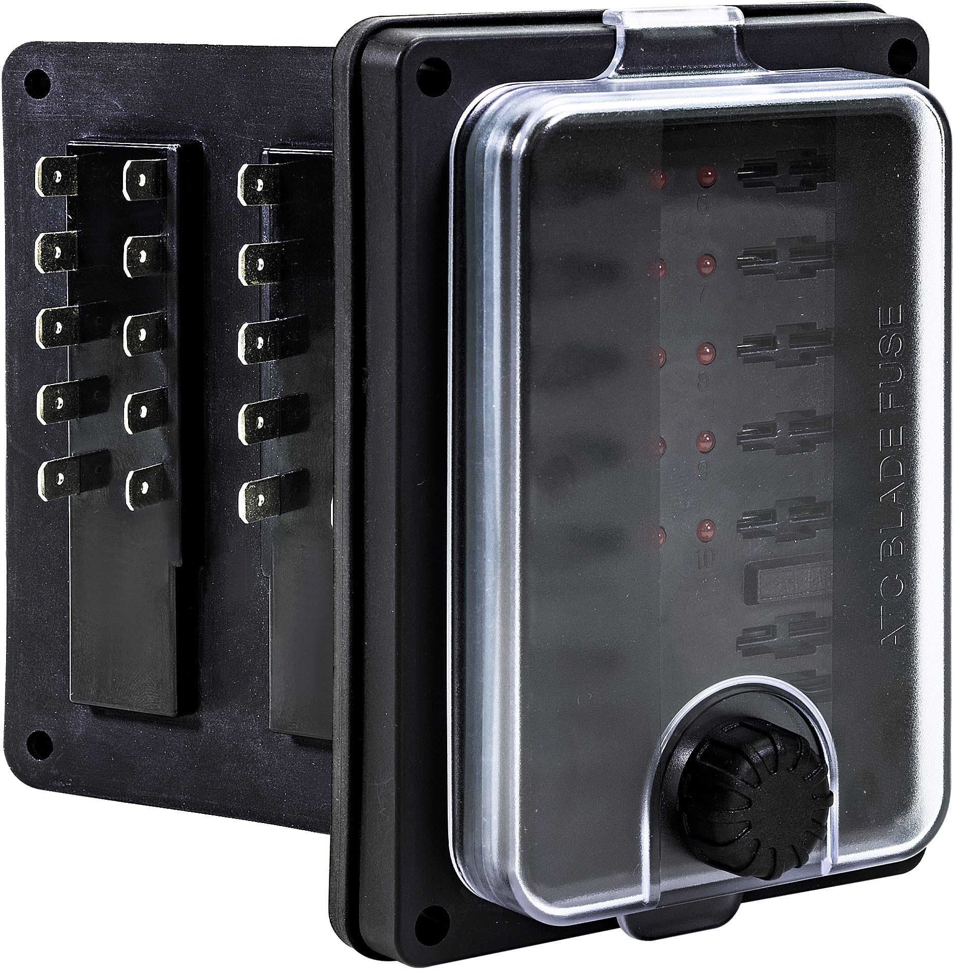True Mods 10 Way Waterproof Fuse Box for Automotive [ATC/ATO Blade Fuses] [250 Amp] [Up to 25A per Socket] [LED Indicator] [12V - 32V DC] Auto Marine Fuse Block