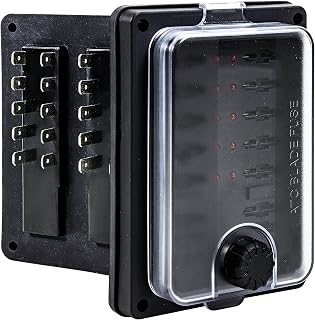 True Mods 10 Way Waterproof Fuse Box for Automotive [ATC/ATO Blade Fuses] [250 Amp] [Up to 25A per Socket] [LED Indicator] [12V - 32V DC] Auto Marine Fuse Block