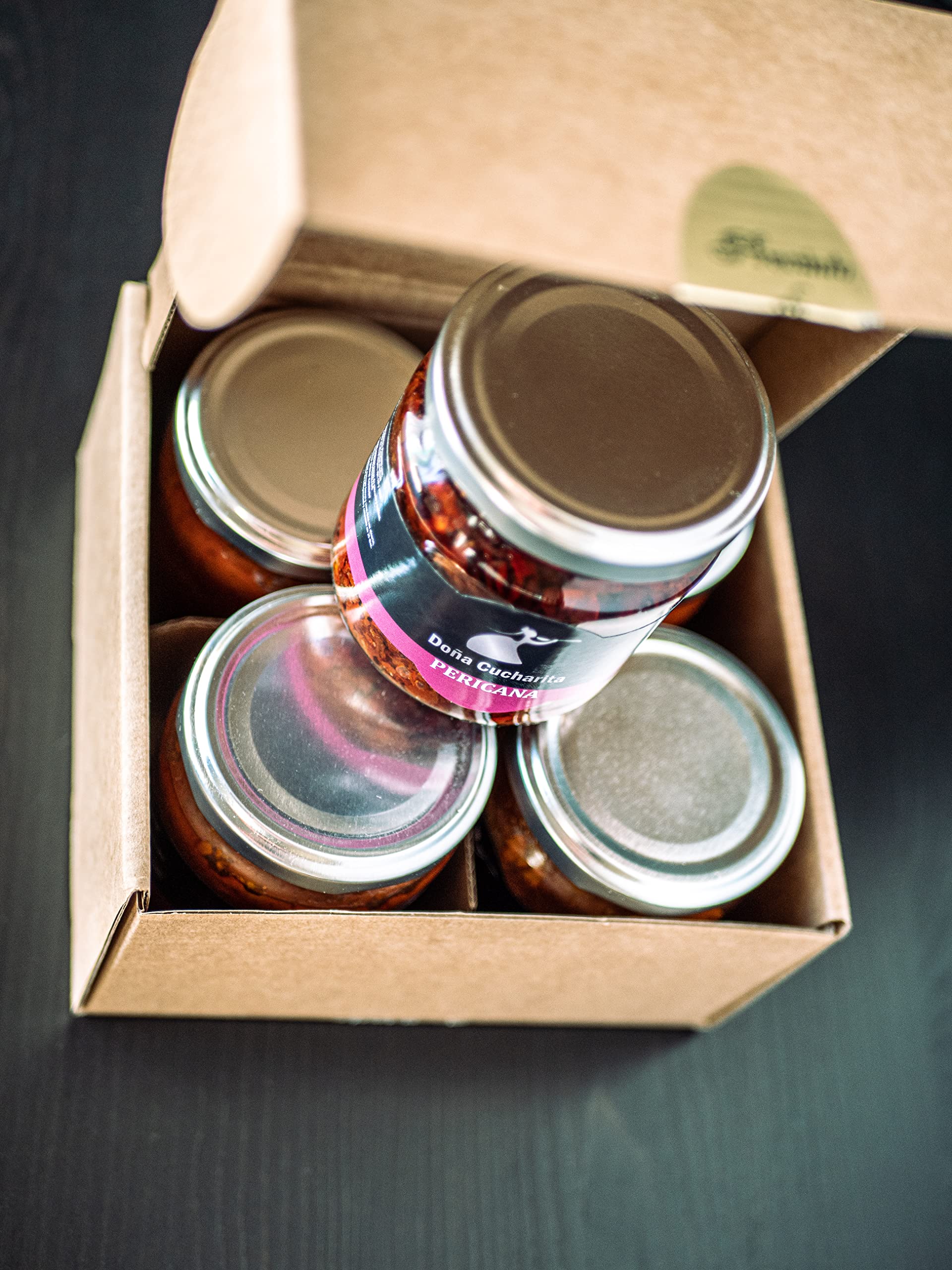 CAJA conservas artesanas 207ml x 4un. Doña Cucharita, Pericana+Aspencat+Paté Picante+Paté verde