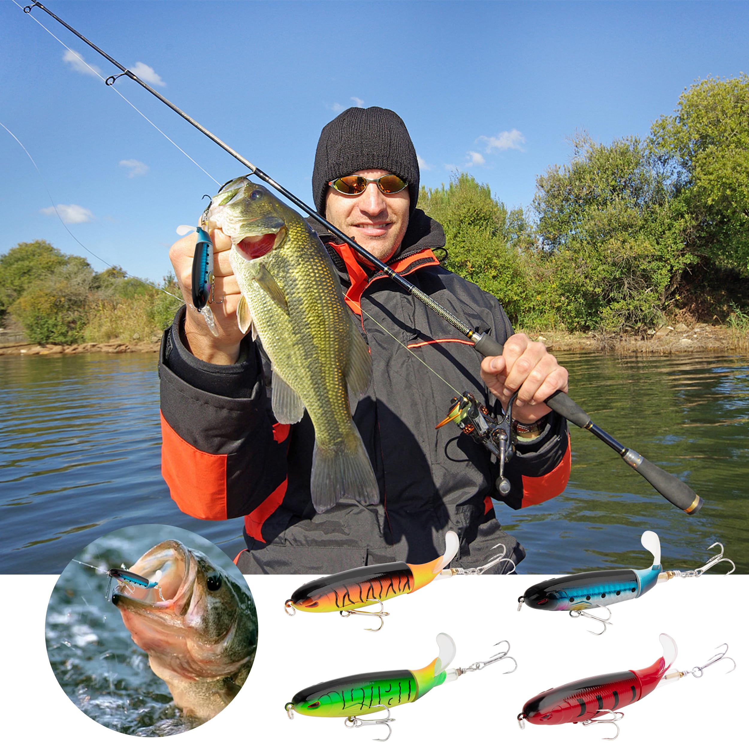 Esca da Pesca, Top Water Esche Luccio con Ganci, Spinning Esca di Simulazione 13G, Regali di Pesca per Uomini, Trota Spigola Gatto Acqua Dolce e Salata (4 Pezzi)