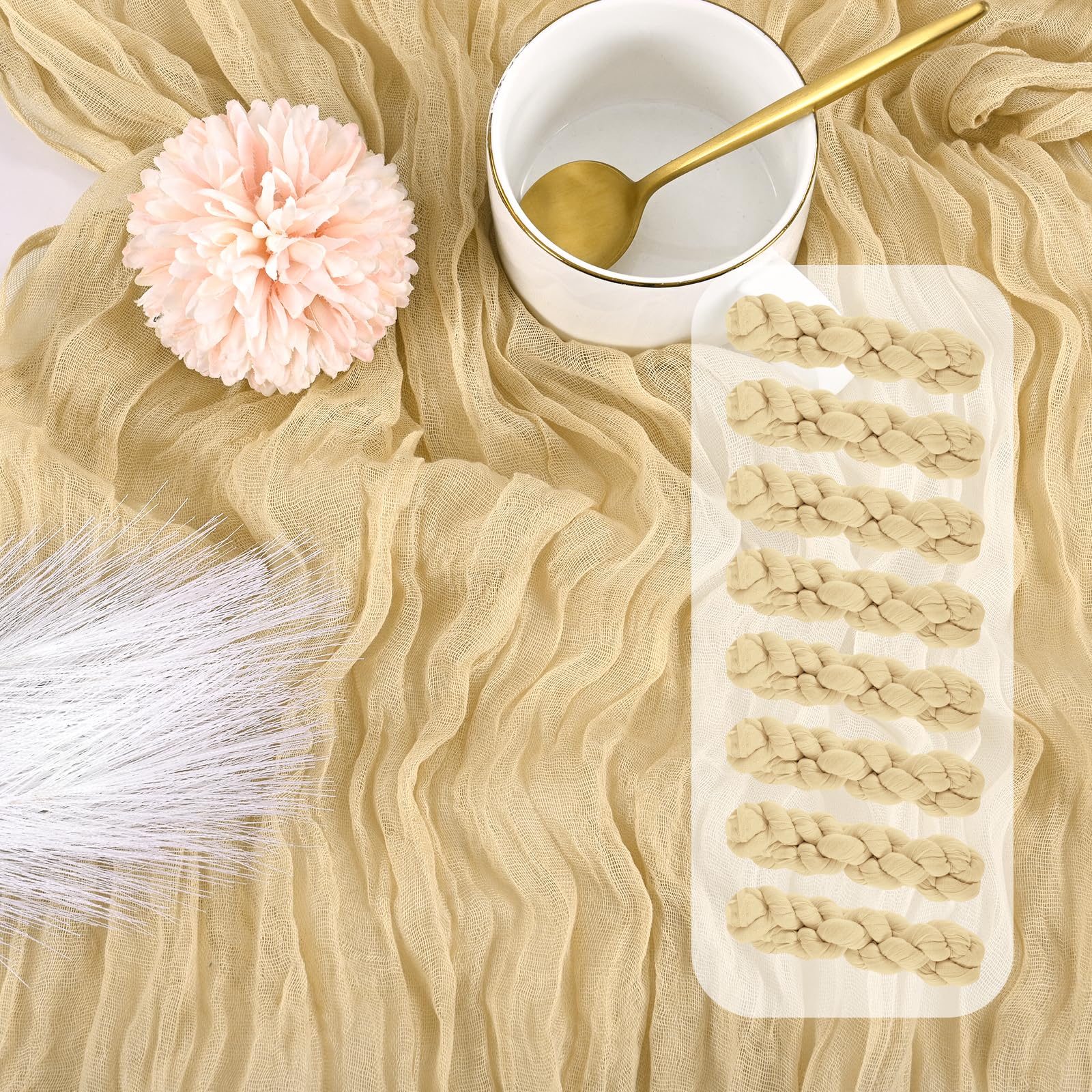 Teruntrue 8 Stück 10 Fuß Käsetuch-Tischläufer, Beige, 20 x 120 Zoll, rustikale Gaze, Boho-Käsetuch-Tischläufer, Hochzeit, Langer Tischläufer für Hochzeitsfeier, Brautparty, Tischdekoration