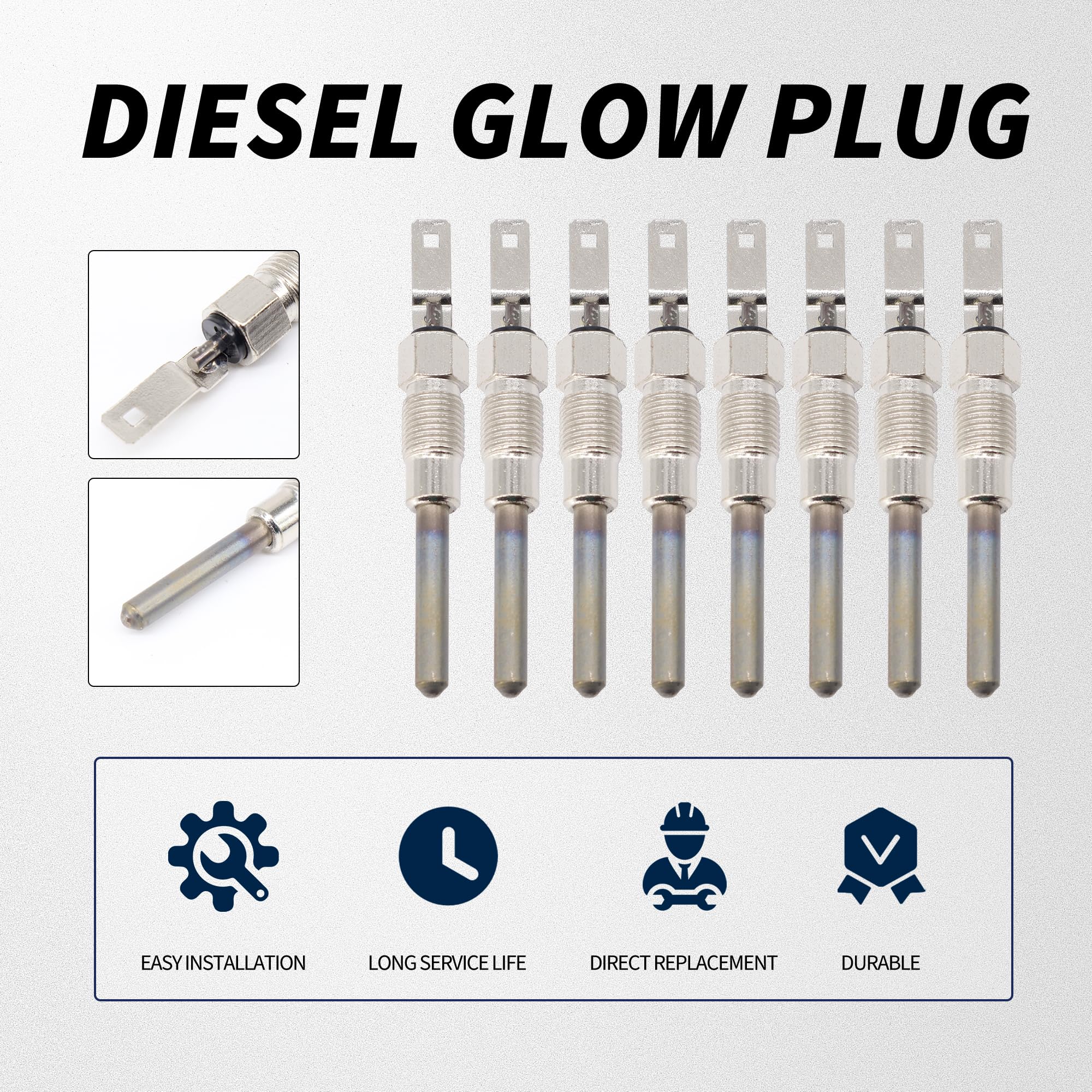 HiSport Lot de 8 bougies de préchauffage diesel – Remplace GP103 12563554 Compatible avec Chevy GMC 1982–2005 Tous les modèles de véhicules 6,5 L 6,2 L