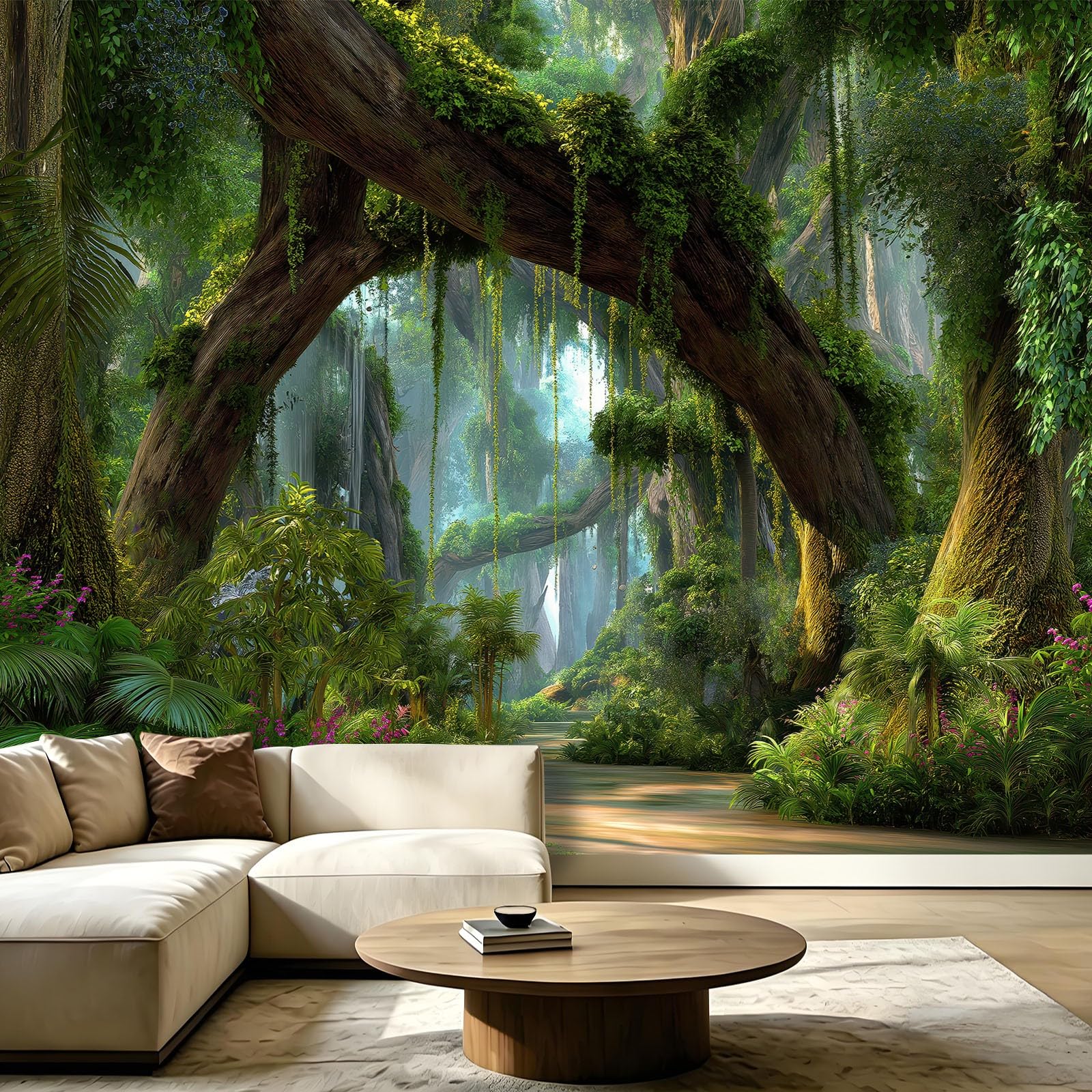 Papier Peint Panoramique Forêt Tropicale 350x256cm Grand Arbre pour Salon et Chambre