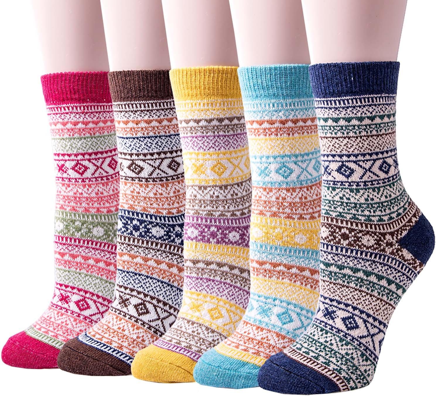 Justay 5 Pairs Wool Socks for Women – Winter Thick Boot Cozy Crew Vintage Soft Calf Knit Warm Socks Gifts Justay 5 Pairs Wool Socks for Women – Winter Thick Boot Cozy Crew Vintage Soft Calf Knit Warm Socks Gifts