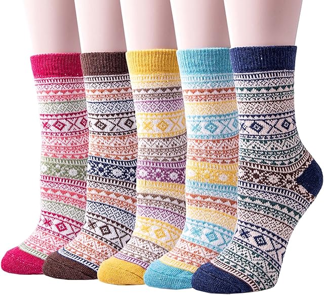 5 Pairs Womens Thermal Socks, Ladies Winter Warm Knitting Wool Socks Women Thick Socks, Christmas Gifts for Women