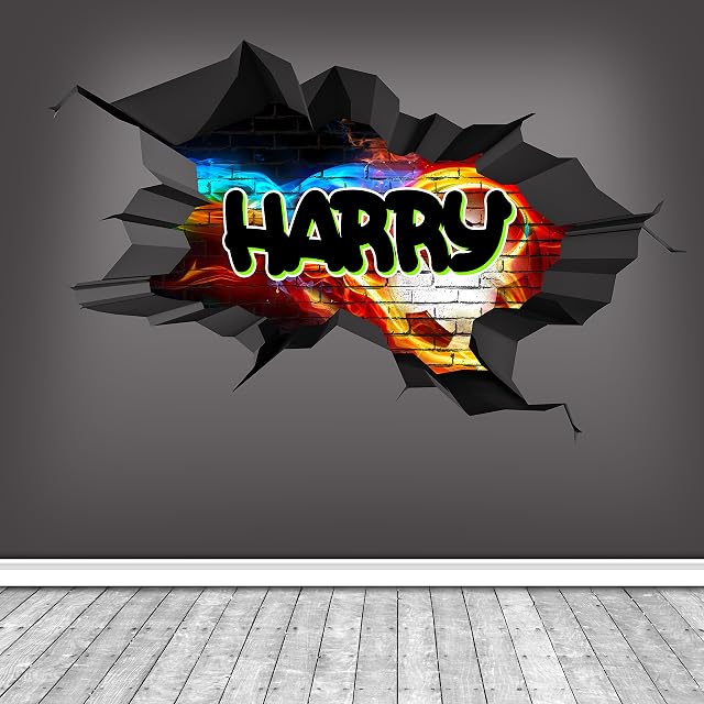 3D Football Soccer Graffiti Personalised Custom Brick Wall Art Sticker Decal for Teenagers Girls and Boys WSDPGN90