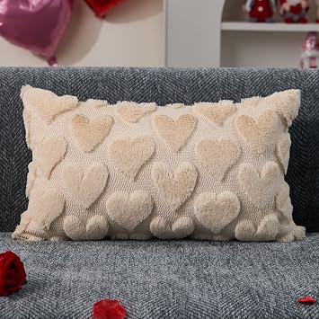 DFXSZ Valentines Day Pillow Covers 12x20 Beige Hearts Decor Beige Lumbar Pillow Cover Decorations for Valentines Holiday Decor Case for Home Couch 103D12