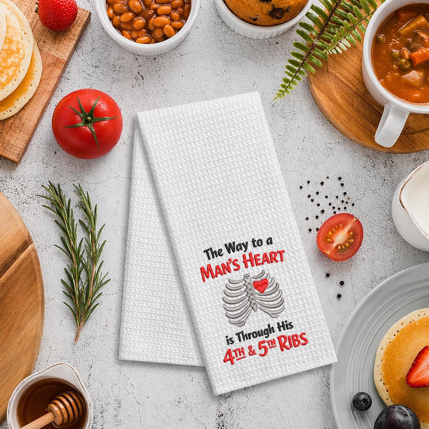 DiandDesignGift Embroidered The Way to A Man's Heart is Through His 4Th and 5Th Ribs Kitchen Towel - Funny Decor Towels - Gifts for Women - Soft Absorbent Decorative Hand Kitchen Towel - 16 X 24 Inch image 2