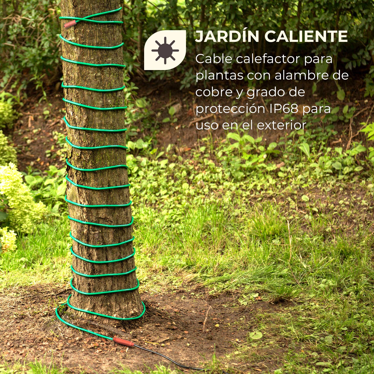 Waldbeck Greenwire Select 12 cable calefactor de plantas - 12 m de largo de calefactor + 2 m de alimentación, con termostato, 5-25 °C por encima de la temperatura ambiente, 6 W/m de potencia, IP68