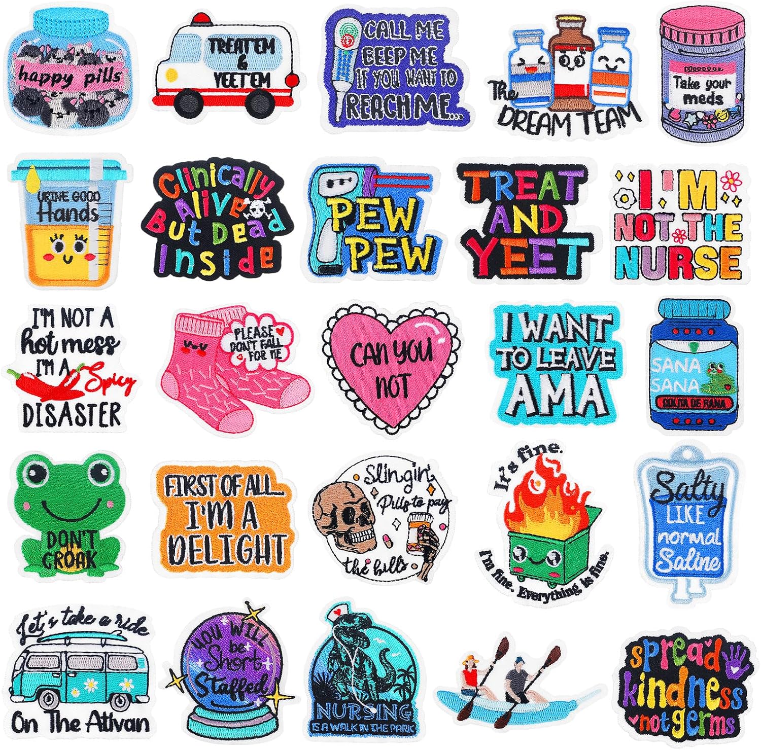 Lyrow 25 Pcs Nurse Iron on Patches Nursing Sew Iron on Applique Embroidered Patches 3 Inch Cute Medical Patch Decorative Repair Patch Nurse's Day Gifts for T-Shirts Jeans Jacket Backpack Hat
