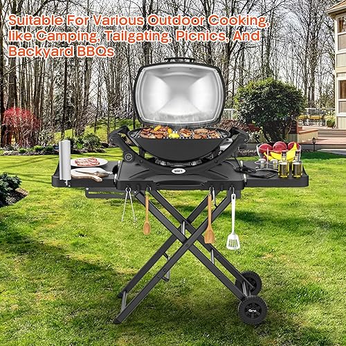 Miniatura 29 de Carrito de mesa para parrilla al aire libre, carrito de comedor móvil, soporte de mesa para horno de pizza con ruedas, mesa de trabajo y preparación