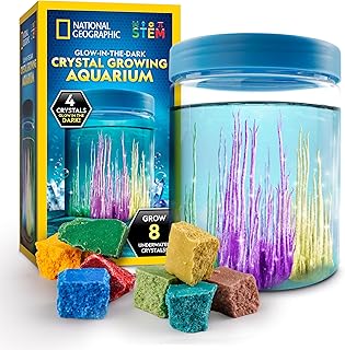 National Geographic Underwater Crystal Growing Aquarium Science Kit – Grow 8 Colorful Crystals Underwater | 360-Degree Secure Viewing Canister