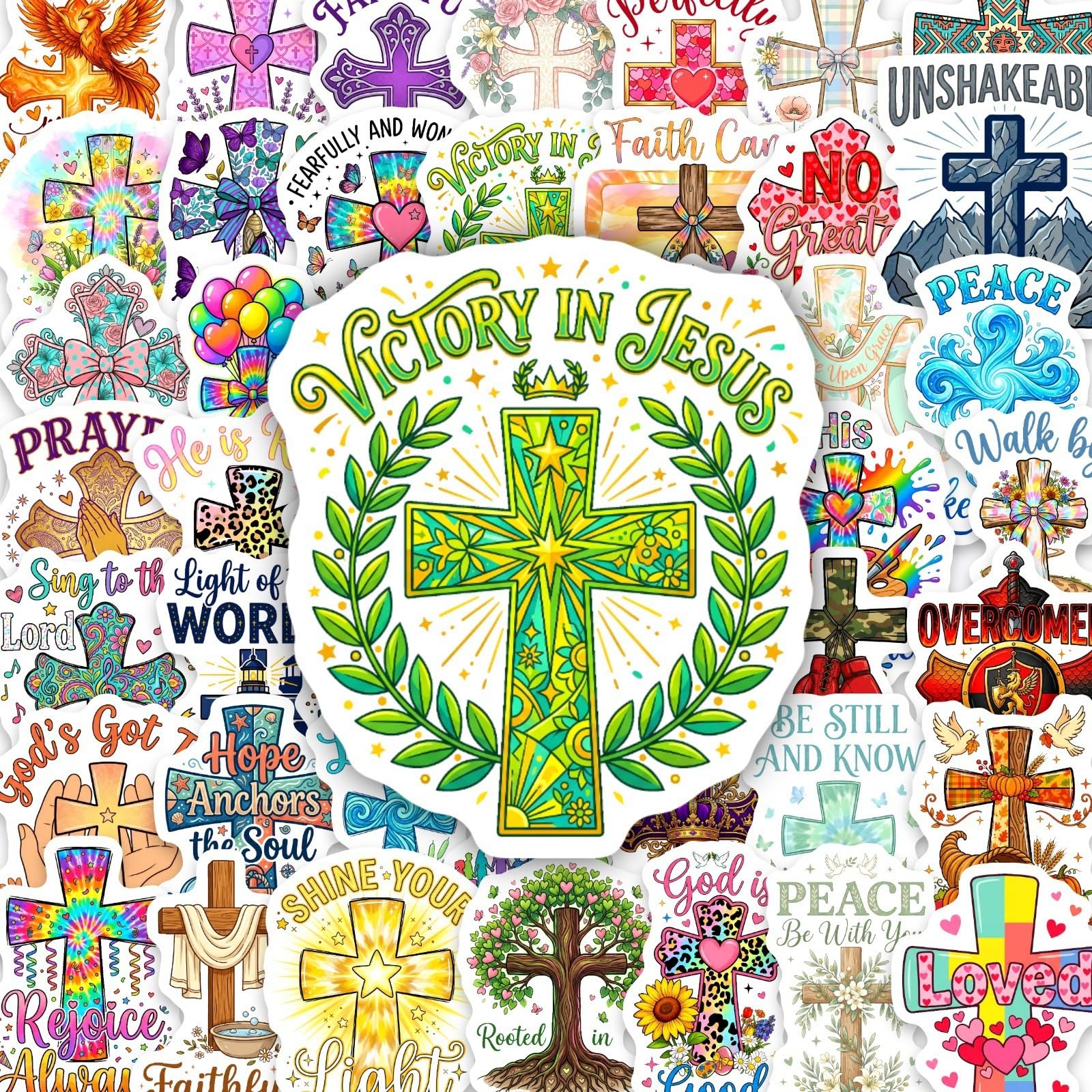 50Pcs Christian Cross Stickers Inspirational Faith Vinyl Decals for Laptops Skateboards Luggage Helmets Bikes and Phones Fans Lovers and Religious Vibe Enthusiasts