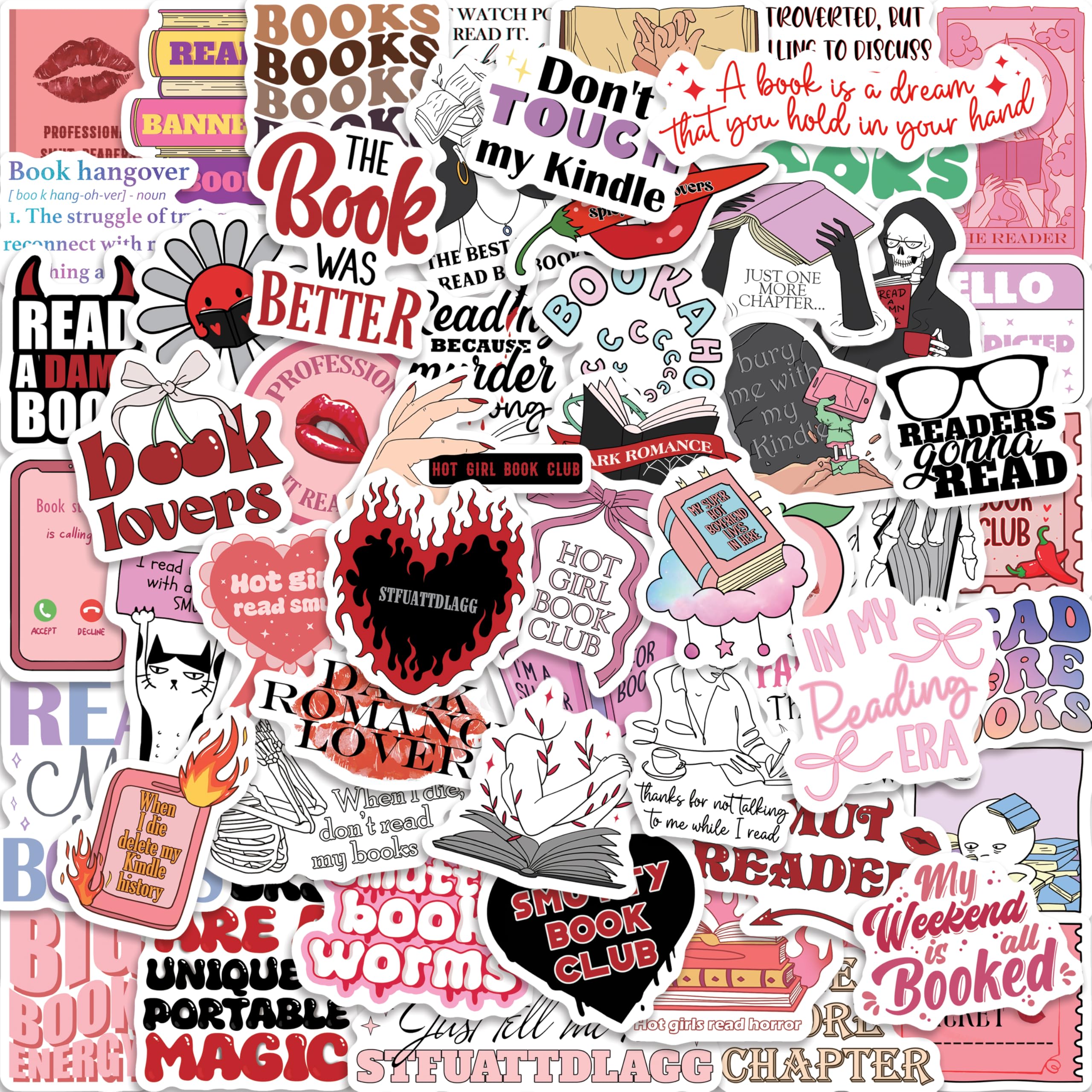 106 Pcs Book Stickers for Kindle, Holographic Dark Romance Bookish Stickers for Adults, Reading Lover Decal for Water Bottles, Laptops, Waterproof