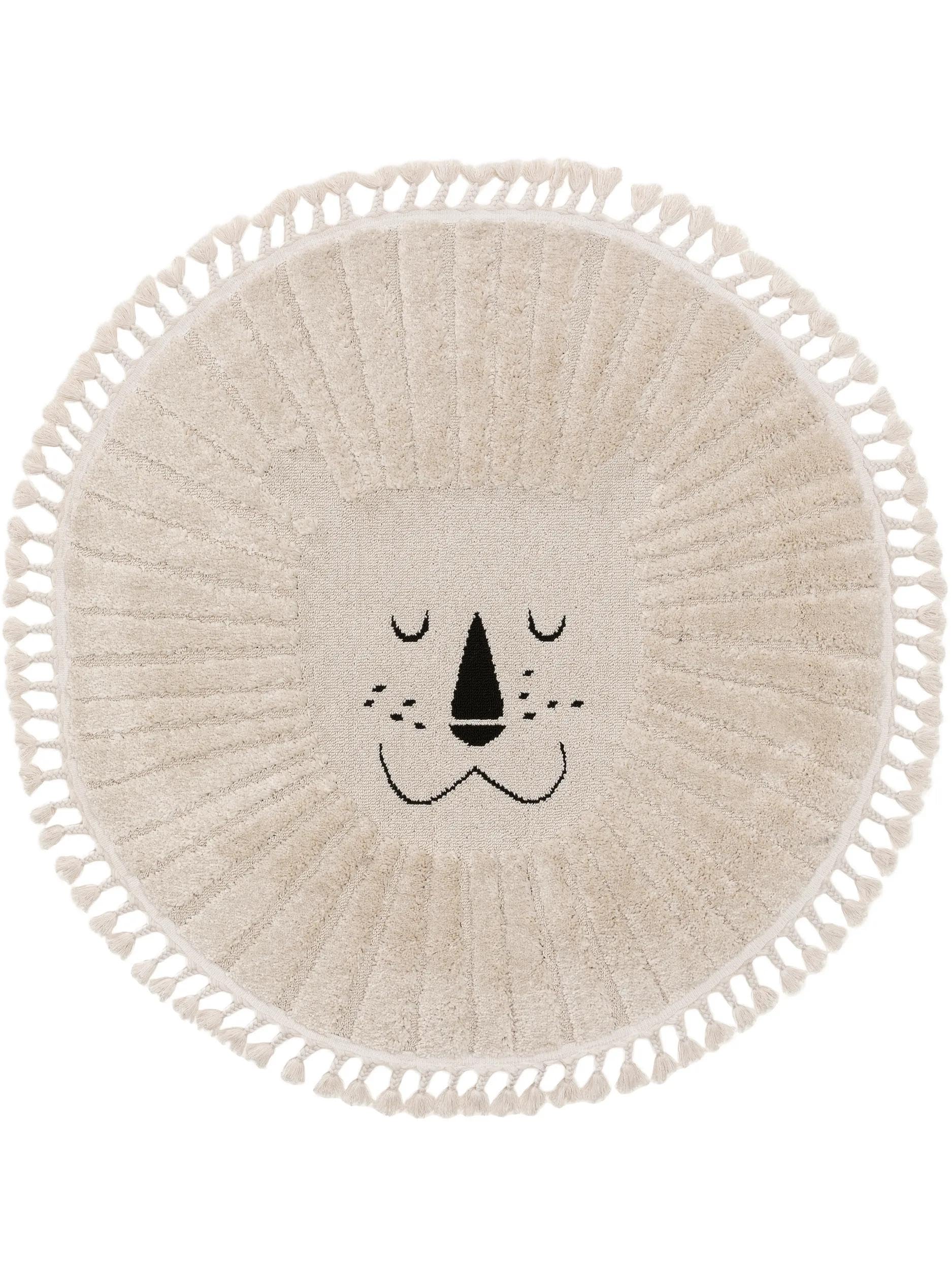 benuta lytte Tapis pour enfant Momo - Fibre synthétique - Rond et style : motifs d'animaux - Facile d'entretien pour chambre d'enfant, crème, Ø 120 cm rond
