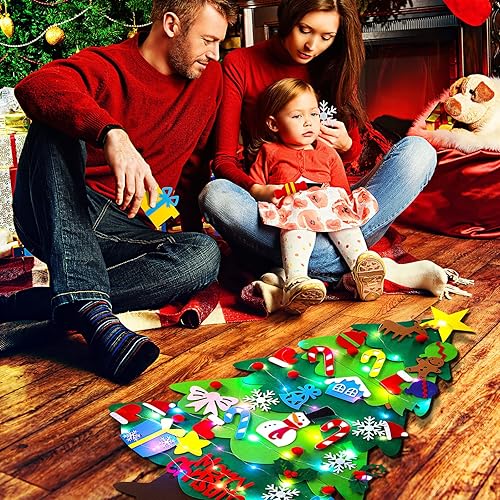 Miniatura 6 de Sumind 41 piezas de árbol de Navidad de fieltro para pared de niños de 3.3 pies, árbol de Navidad de fieltro con luces, adornos de Navidad de