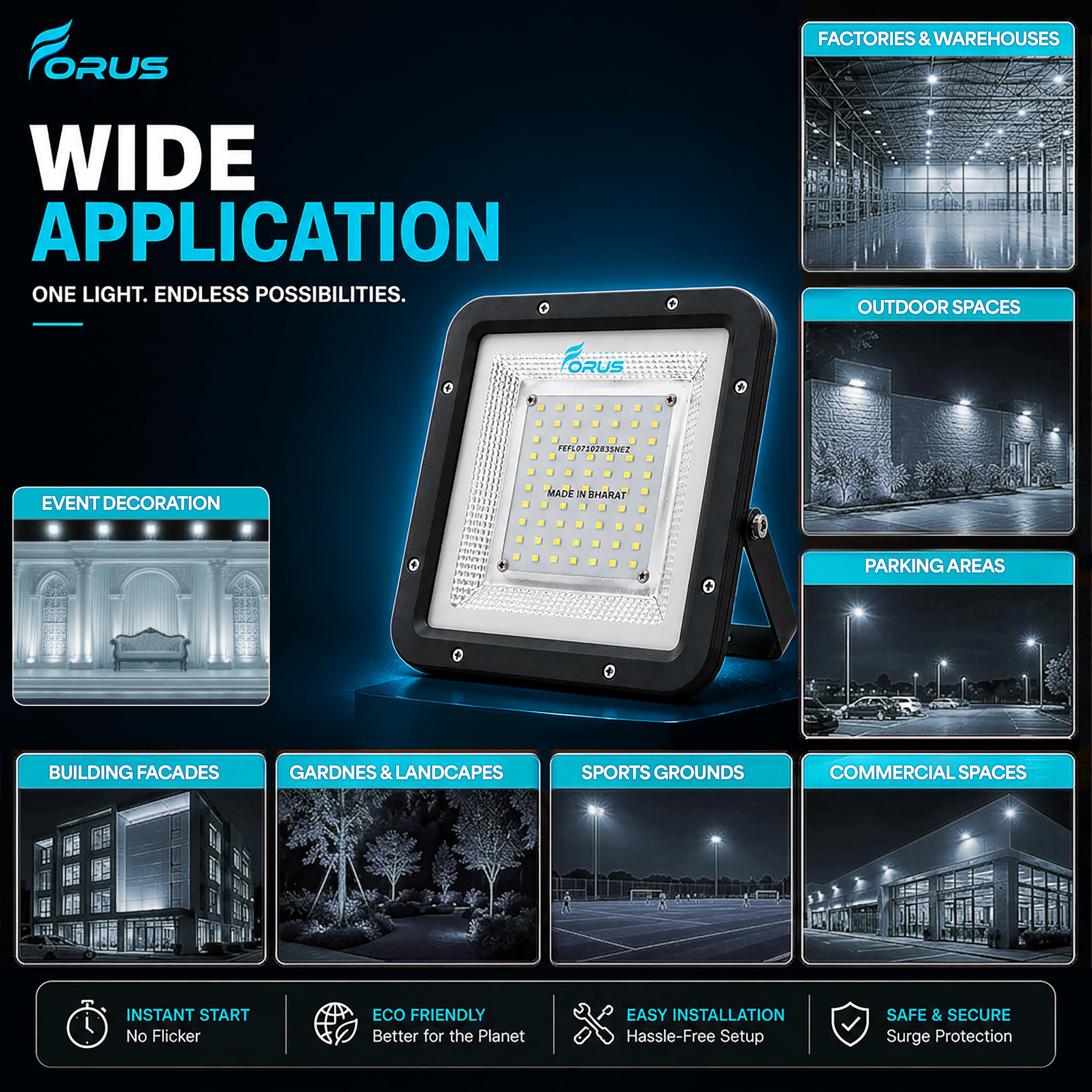 Forus 50W LED Flood Light - Waterproof & Bright -8