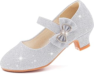 Girls Dress Shoes Low Heel Princess Flats Mary Jane Flower Wedding Party Glitter Shoes for Kids Toddler - Buy now