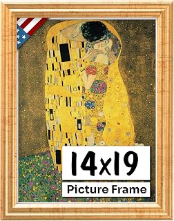 Antique Gold 14x19 Picture Frame .75" Inch Wide - Gold Wall Decor Handmade Solid Wood Frames with Preinstalled Hangers and UV Blocking Plexiglass 19x14 Frame