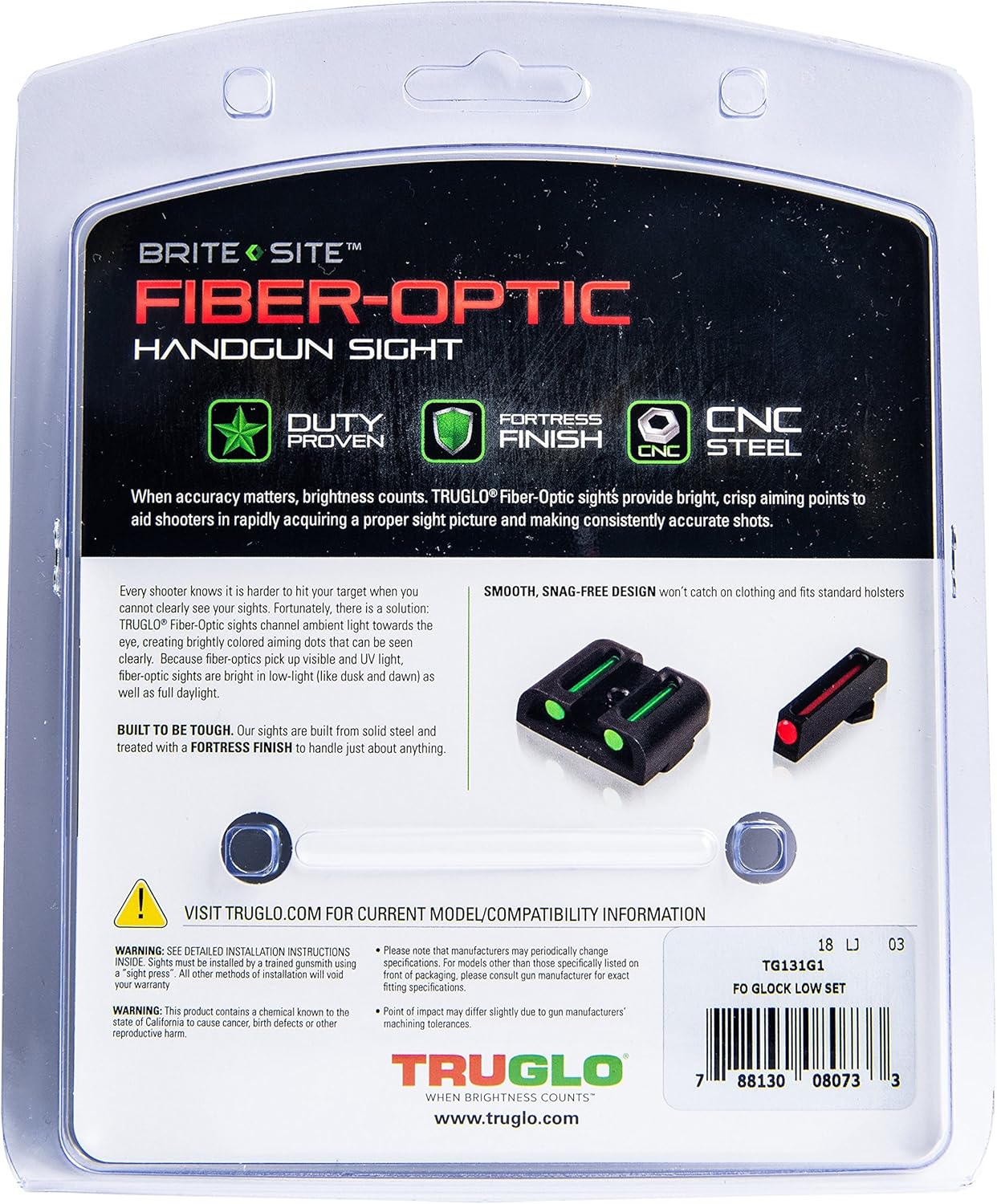 Truglo Fiber-Optic Front and Rear Handgun Sights for Glock Pistols, Glock 17 / 17L, 19, 22, 23, 24, 26, 27, 33, 34, 35, 38, and 39, Black, One Size (TG131G1) : Sports & Outdoors