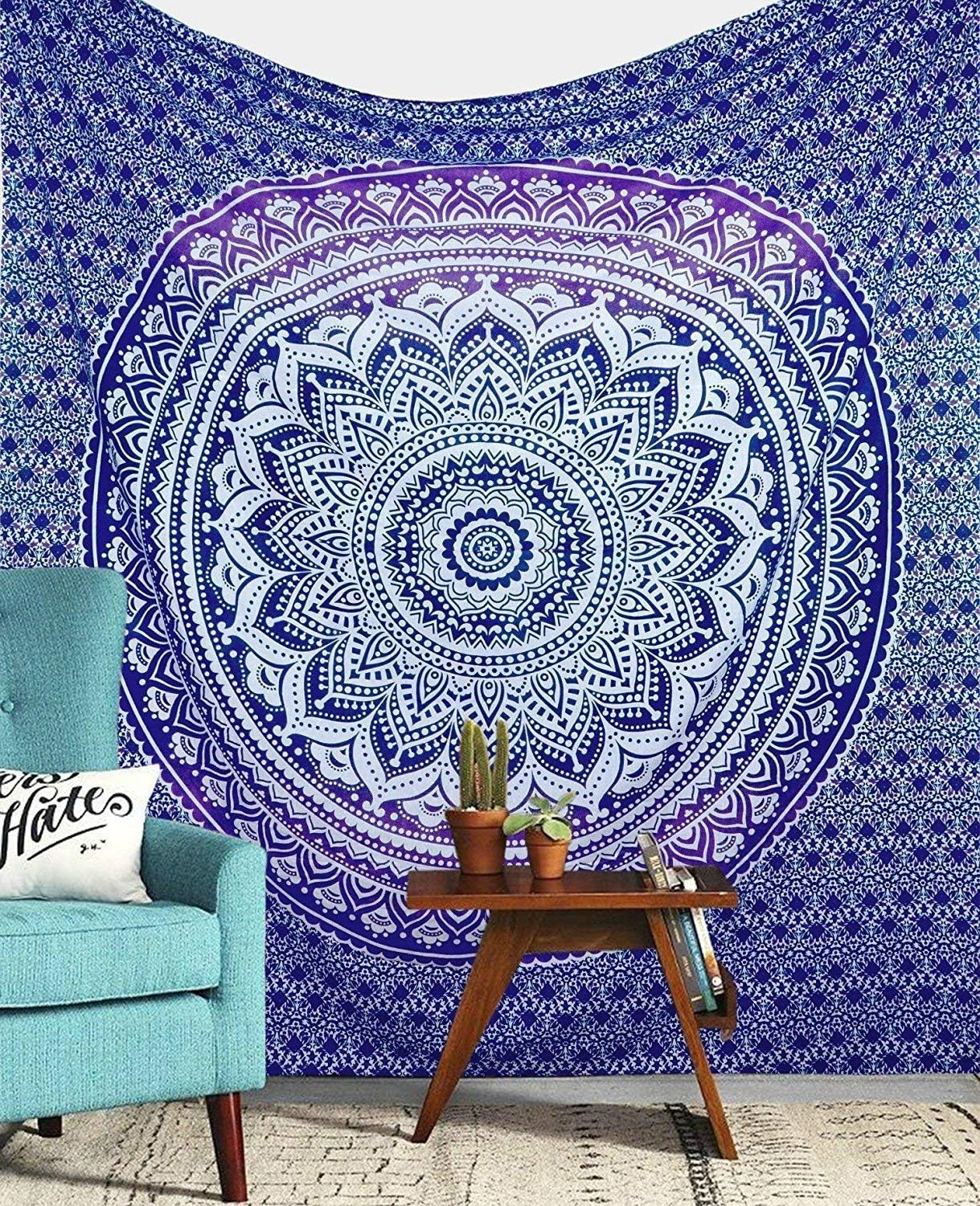 Jaipur Handloom Tapestry Wall Hanging Hippie Mandala Bohemian Psychedelic Tapestry Wall hangings Hippie Wall Tapestries Dorm Decor Ombre ((30 X 40 inches Approx), Purple Ombre)