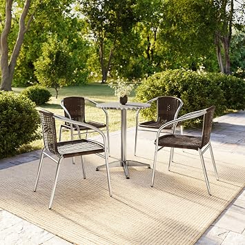 BizChair 4 Pack Commercial Aluminum & Dark Brown Rattan Indoor-Outdoor Stack Chair